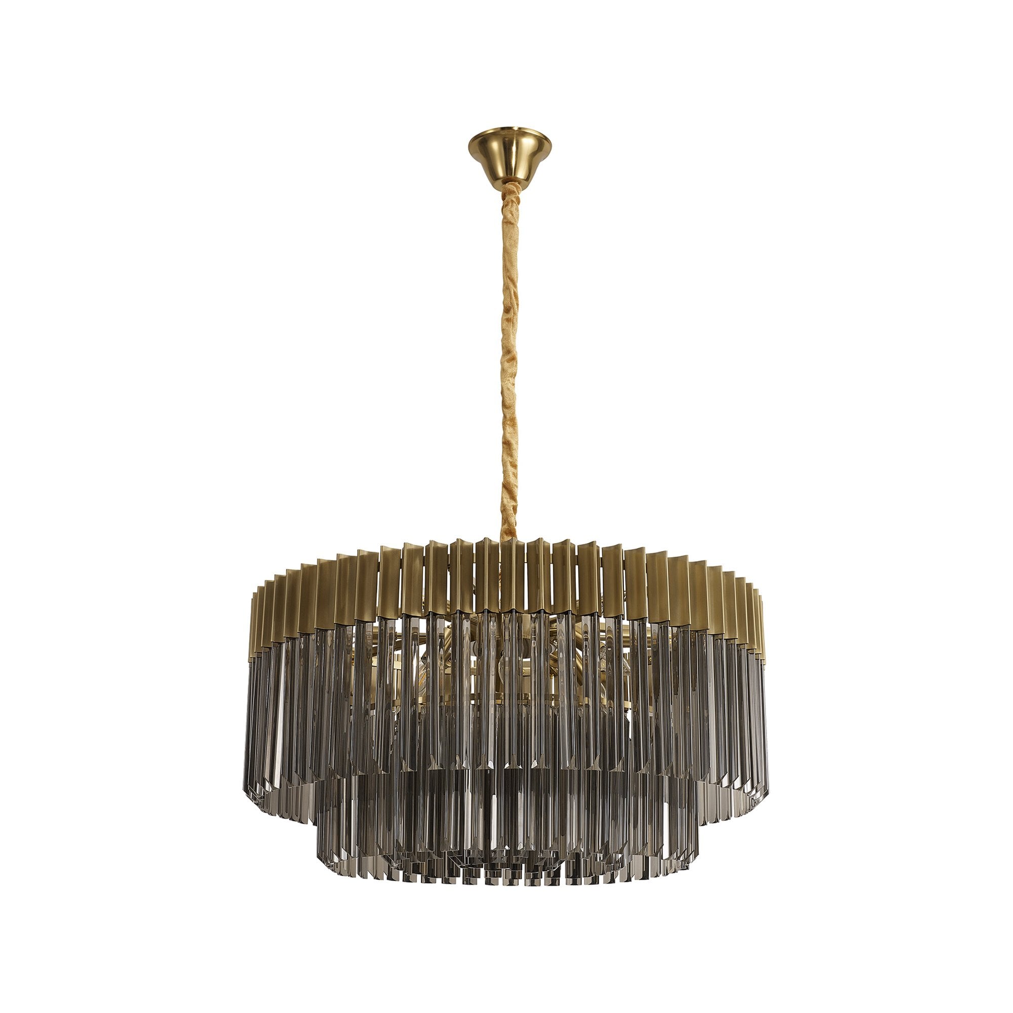 Fabula Cedar 12 Light Pendant - Brass & Smoke Sculpted Glass