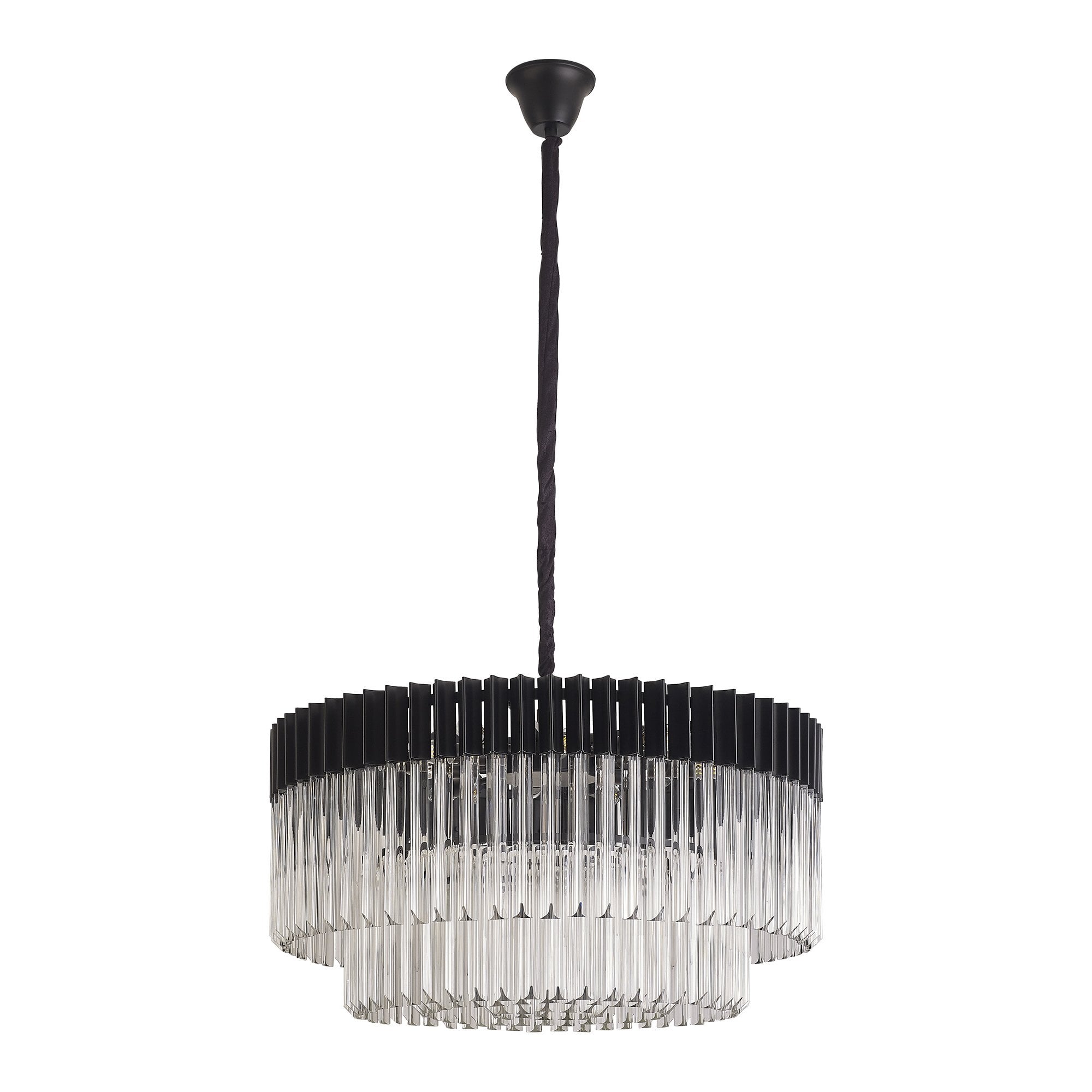 Fabula Cedar 12 Light Pendant - Matt Black & Clear Sculpted Glass