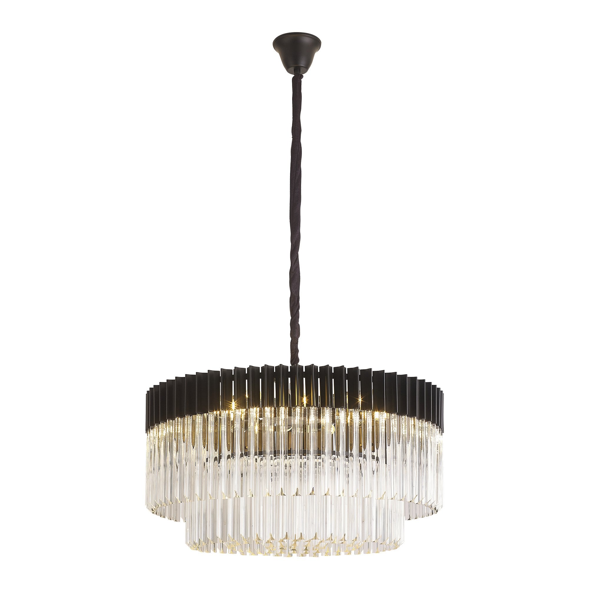 Fabula Cedar 12 Light Pendant - Matt Black & Clear Sculpted Glass