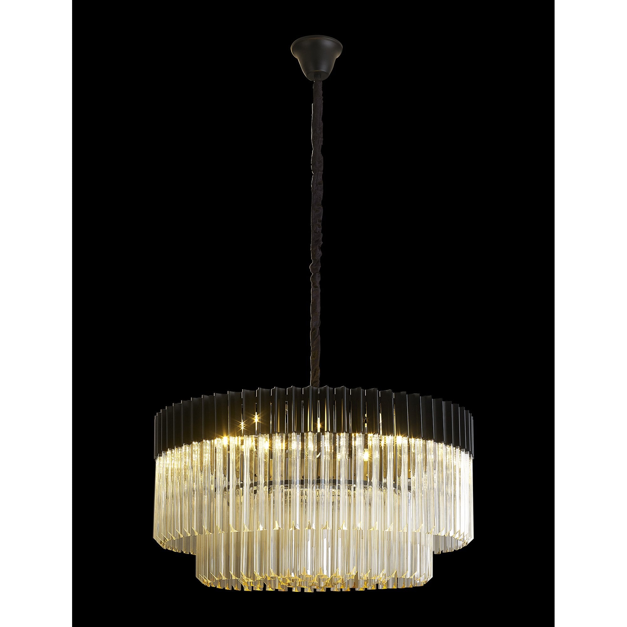 Fabula Cedar 12 Light Pendant - Matt Black & Cognac Sculpted Glass