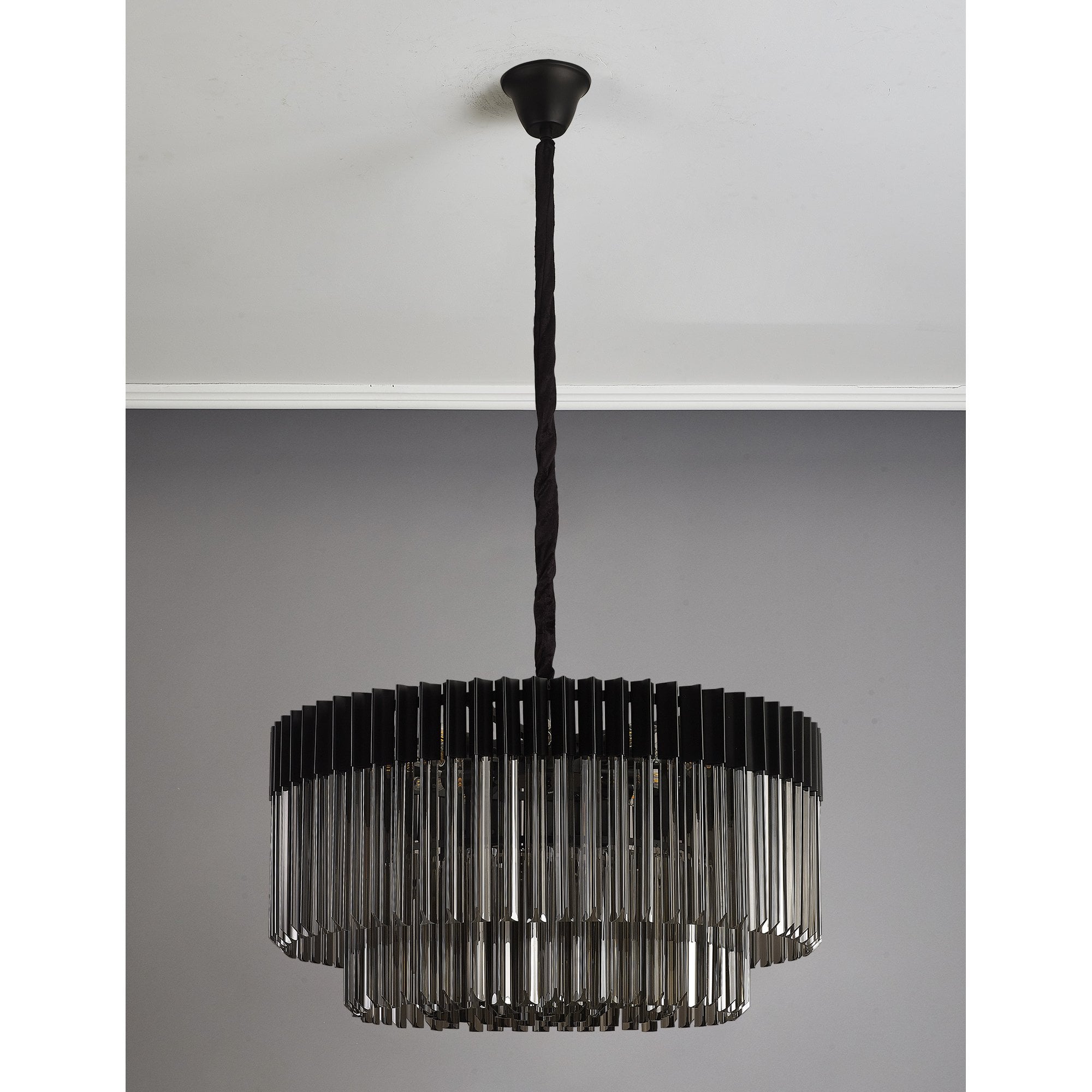 Fabula Cedar 12 Light Pendant - Matt Black & Smoke Sculpted Glass