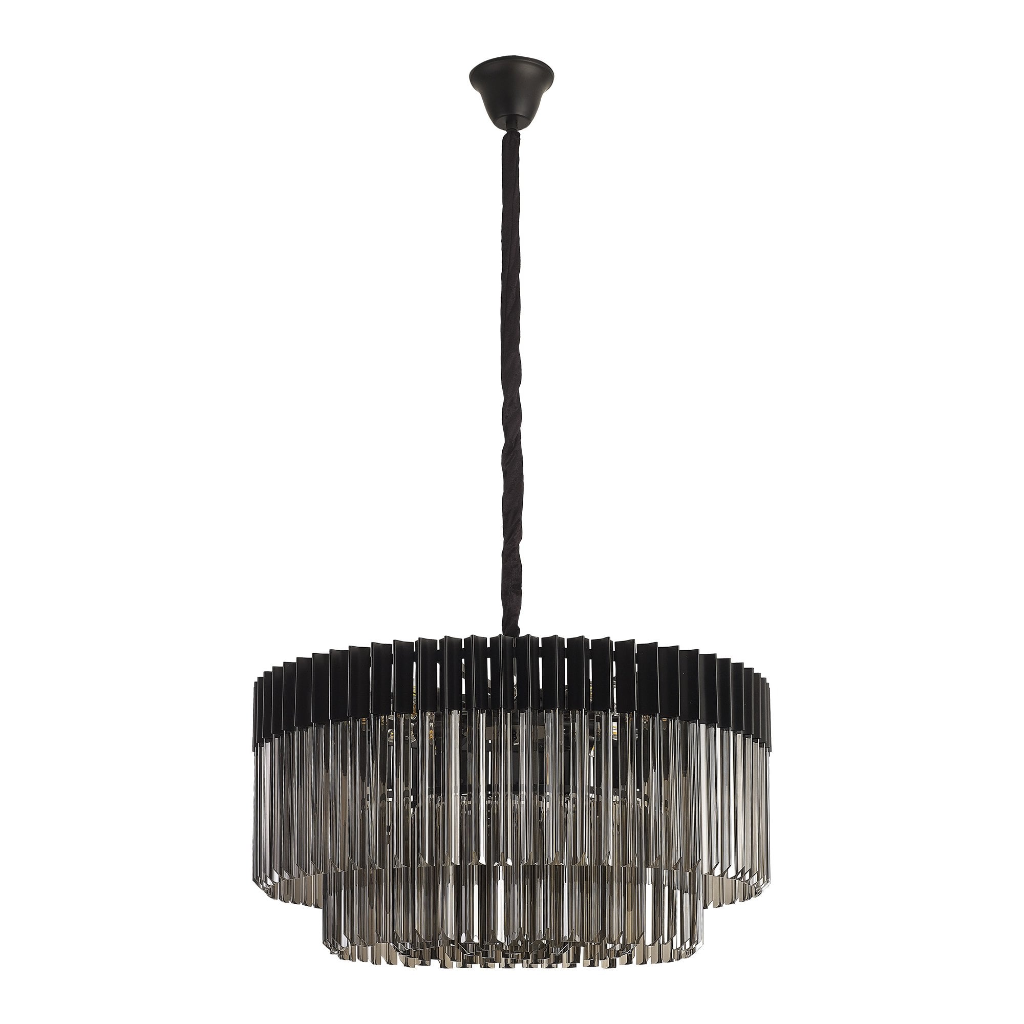 Fabula Cedar 12 Light Pendant - Matt Black & Smoke Sculpted Glass