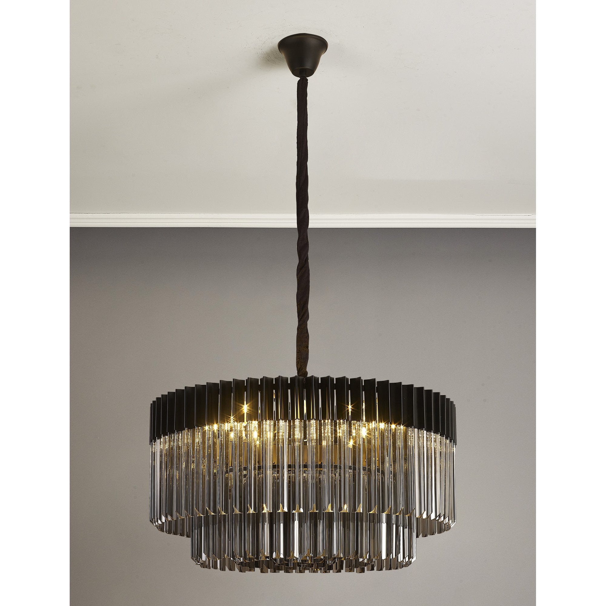 Fabula Cedar 12 Light Pendant - Matt Black & Smoke Sculpted Glass