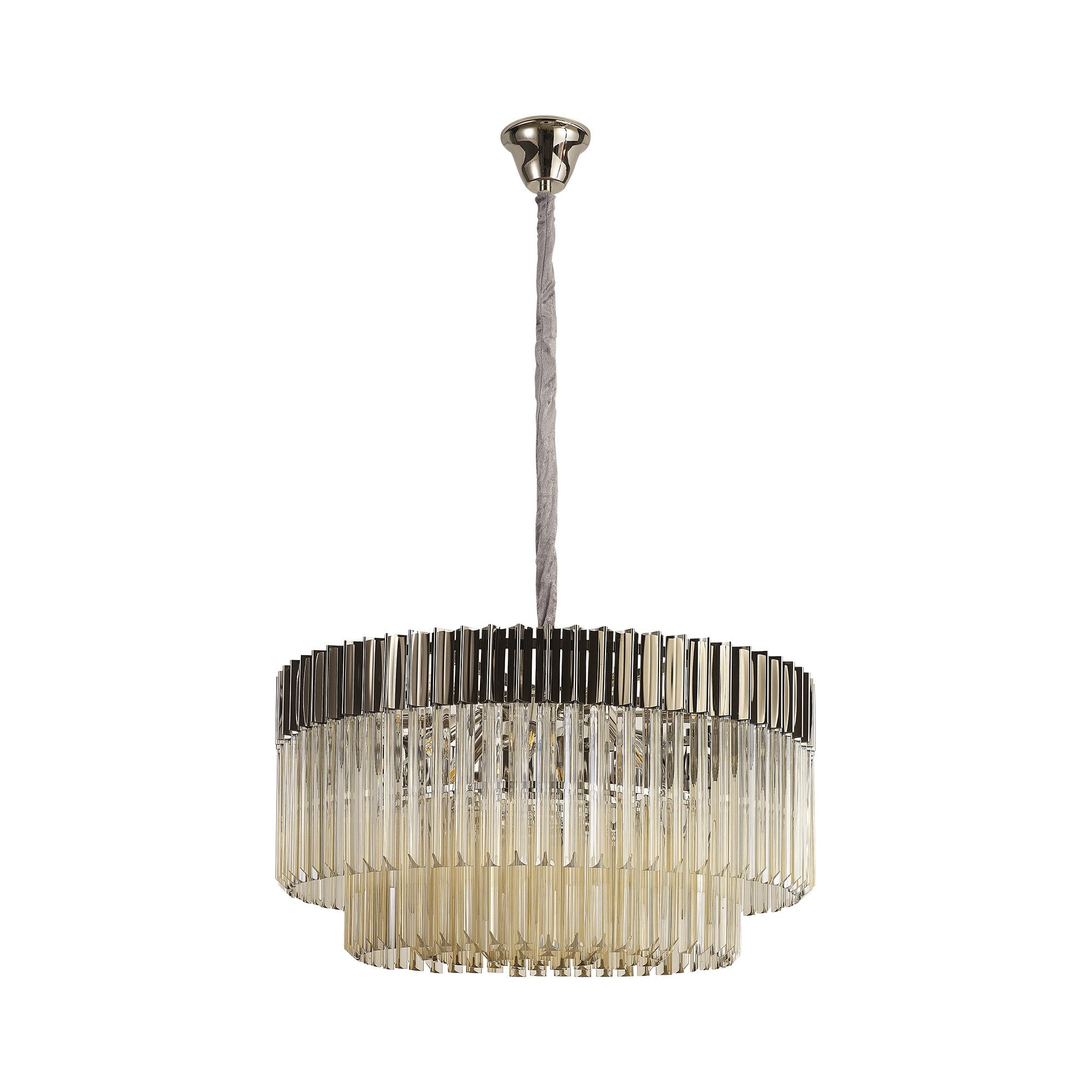 Fabula Cedar 12 Light Pendant - Polished Nickel & Cognac Sculpted Glass