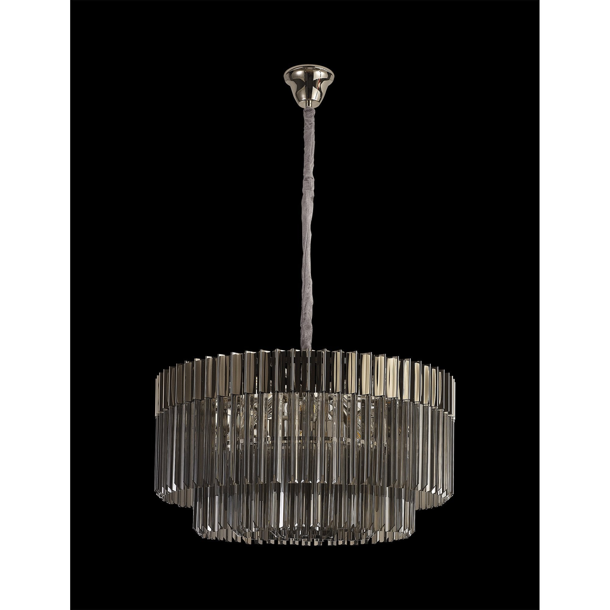 Fabula Cedar 12 Light Pendant - Polished Nickel & Smoke Sculpted Glass