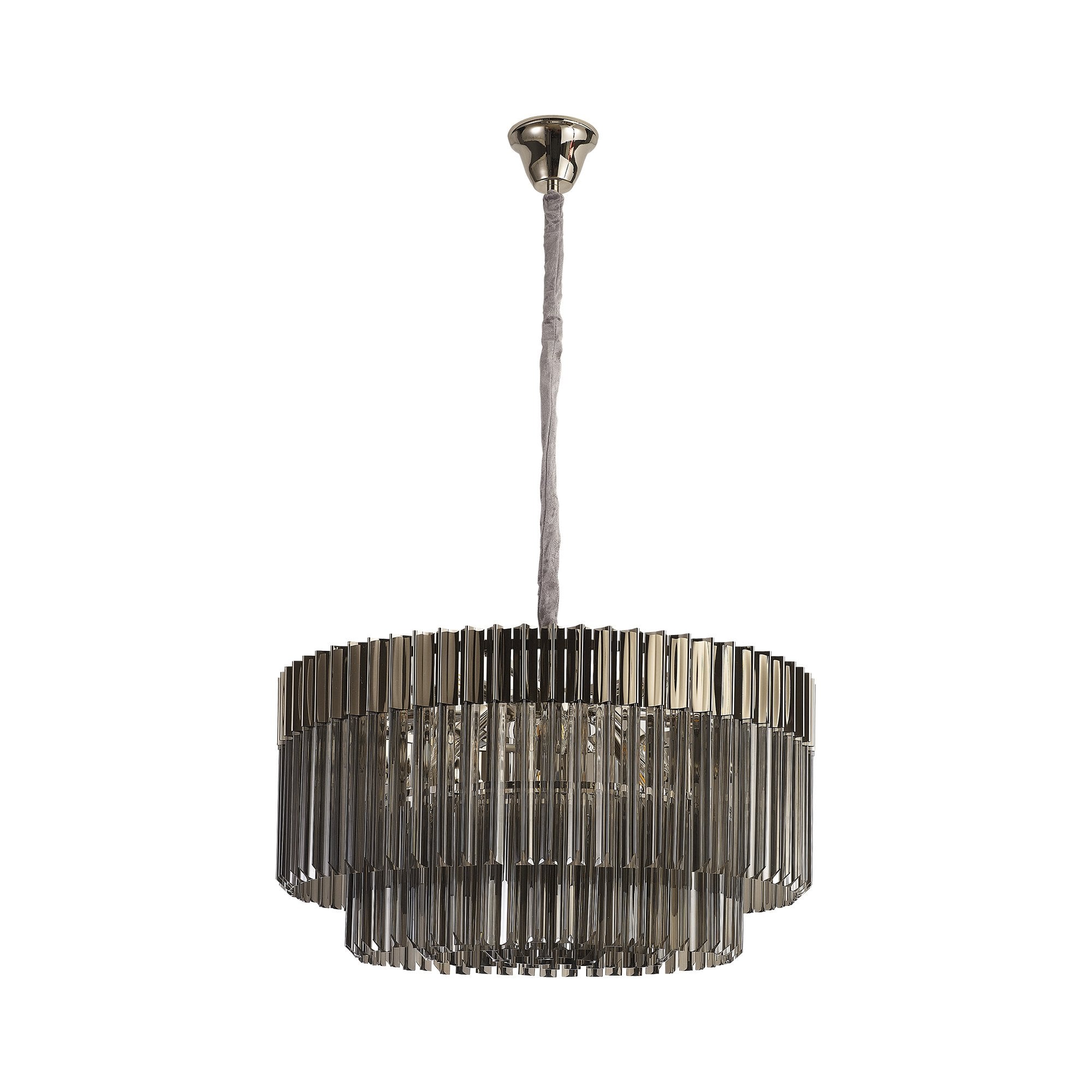 Fabula Cedar 12 Light Pendant - Polished Nickel & Smoke Sculpted Glass