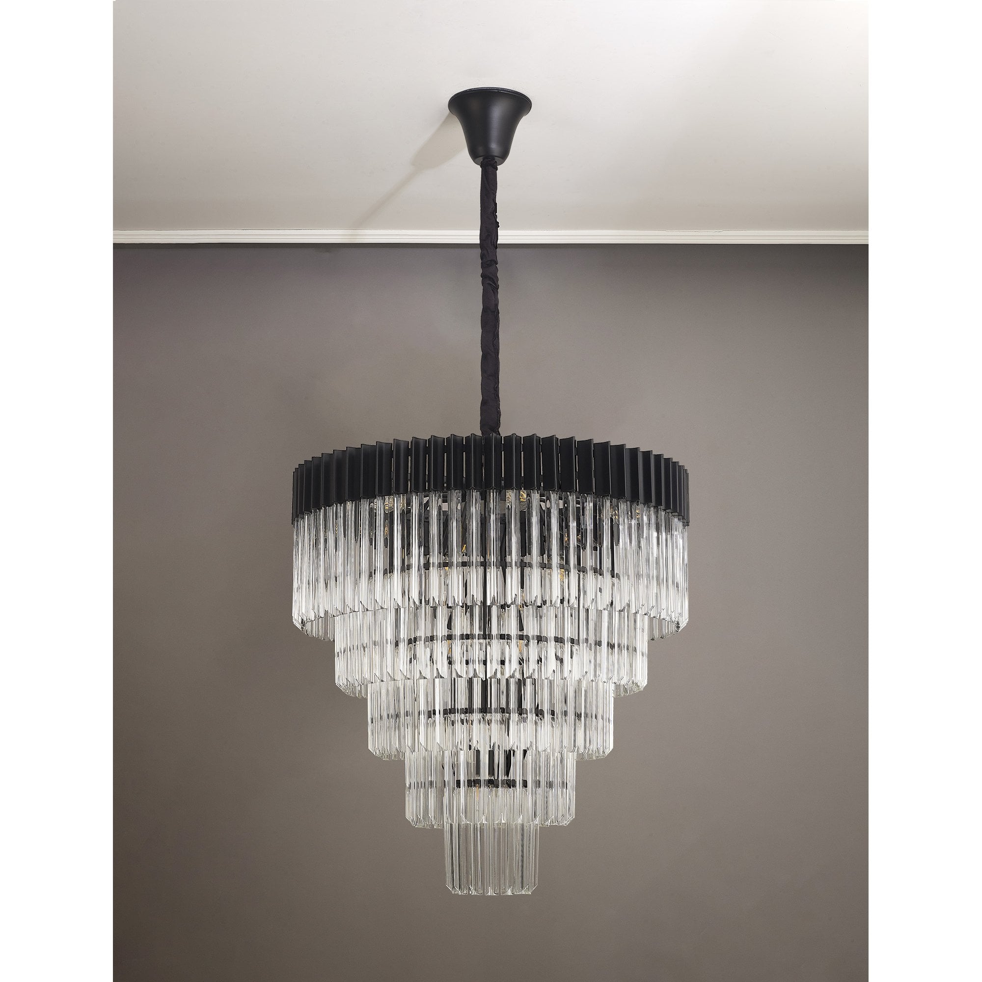 Fabula Cedar 19 Light Pendant - Matt Black & Clear Sculpted Glass