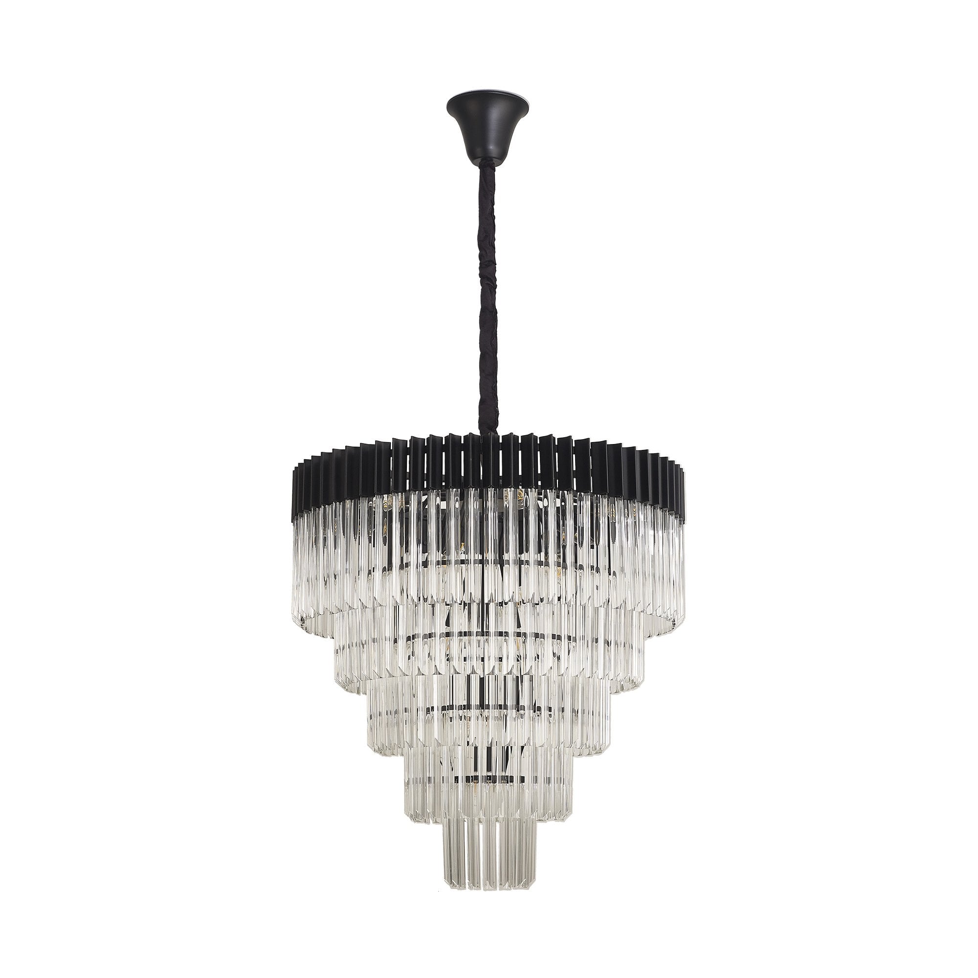 Fabula Cedar 19 Light Pendant - Matt Black & Clear Sculpted Glass