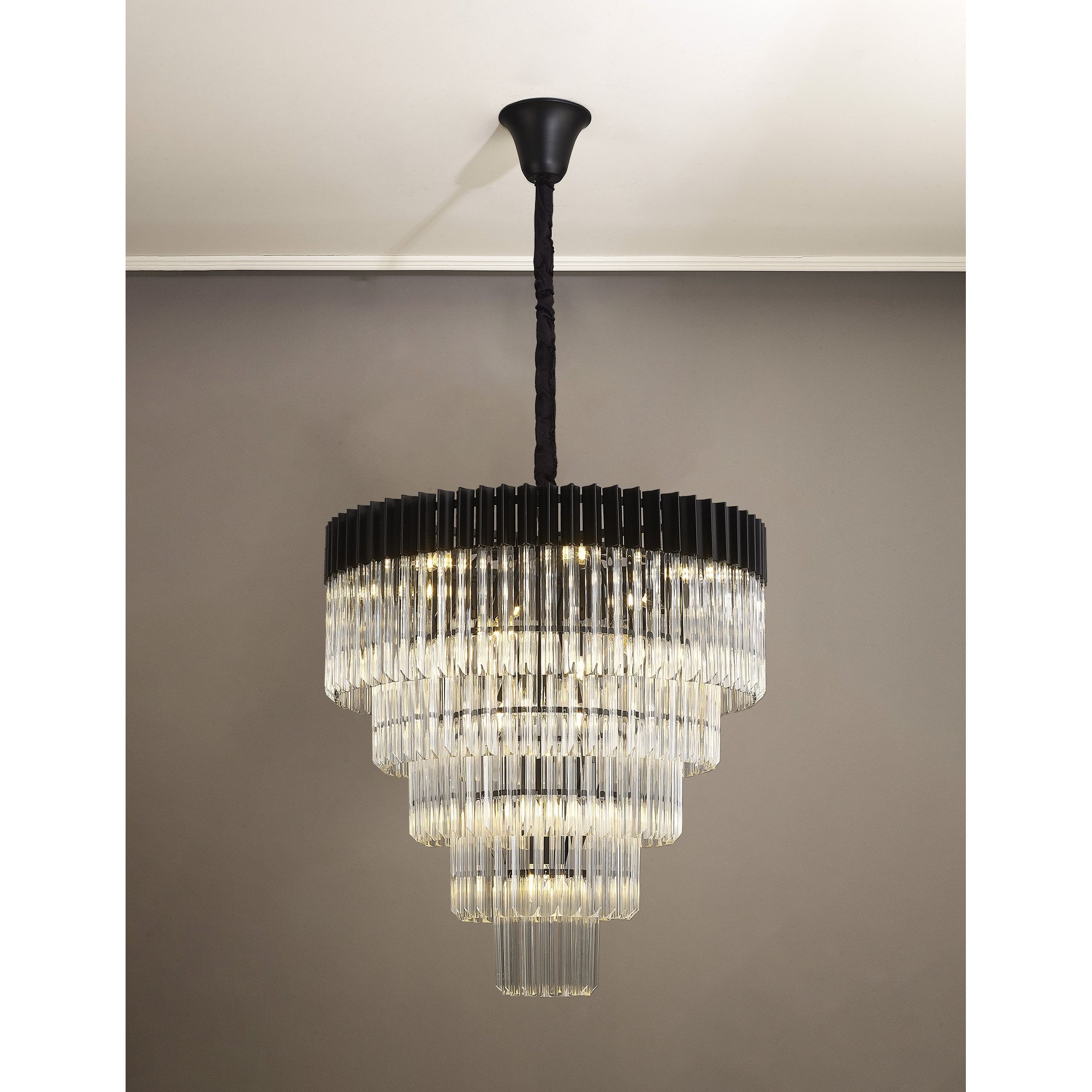 Fabula Cedar 19 Light Pendant - Matt Black & Clear Sculpted Glass