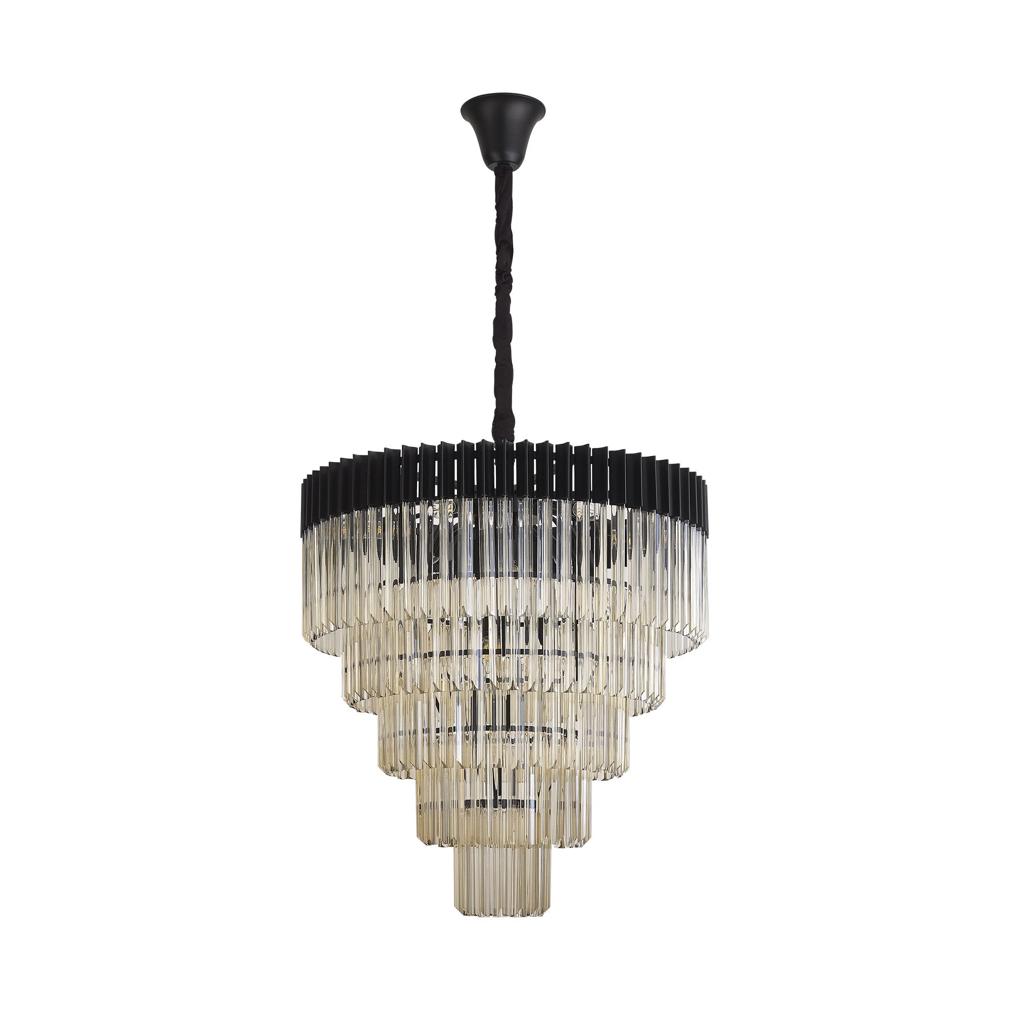 Fabula Cedar 19 Light Pendant - Matt Black & Cognac Sculpted Glass