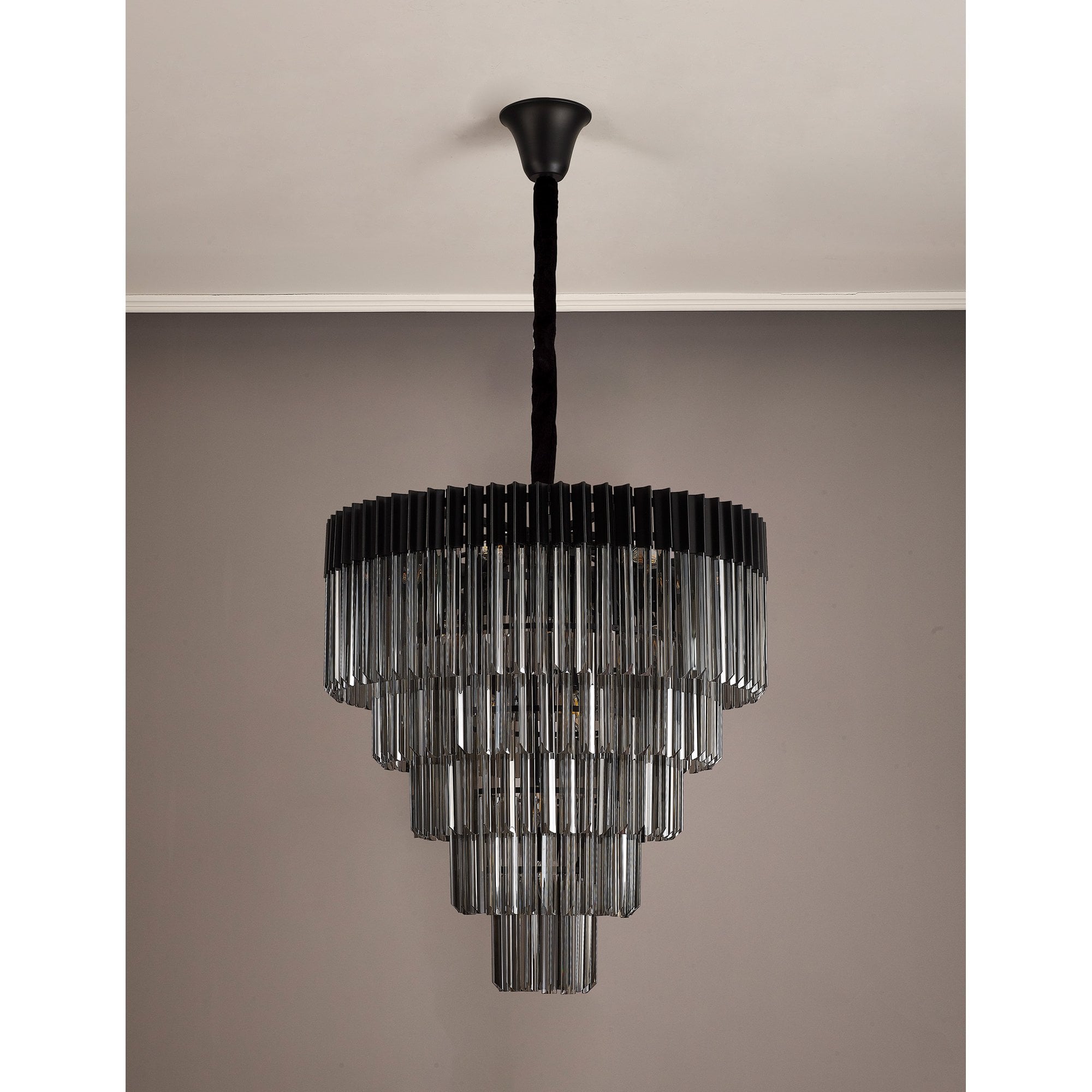 Fabula Cedar 19 Light Pendant - Matt Black & Smoke Sculpted Glass