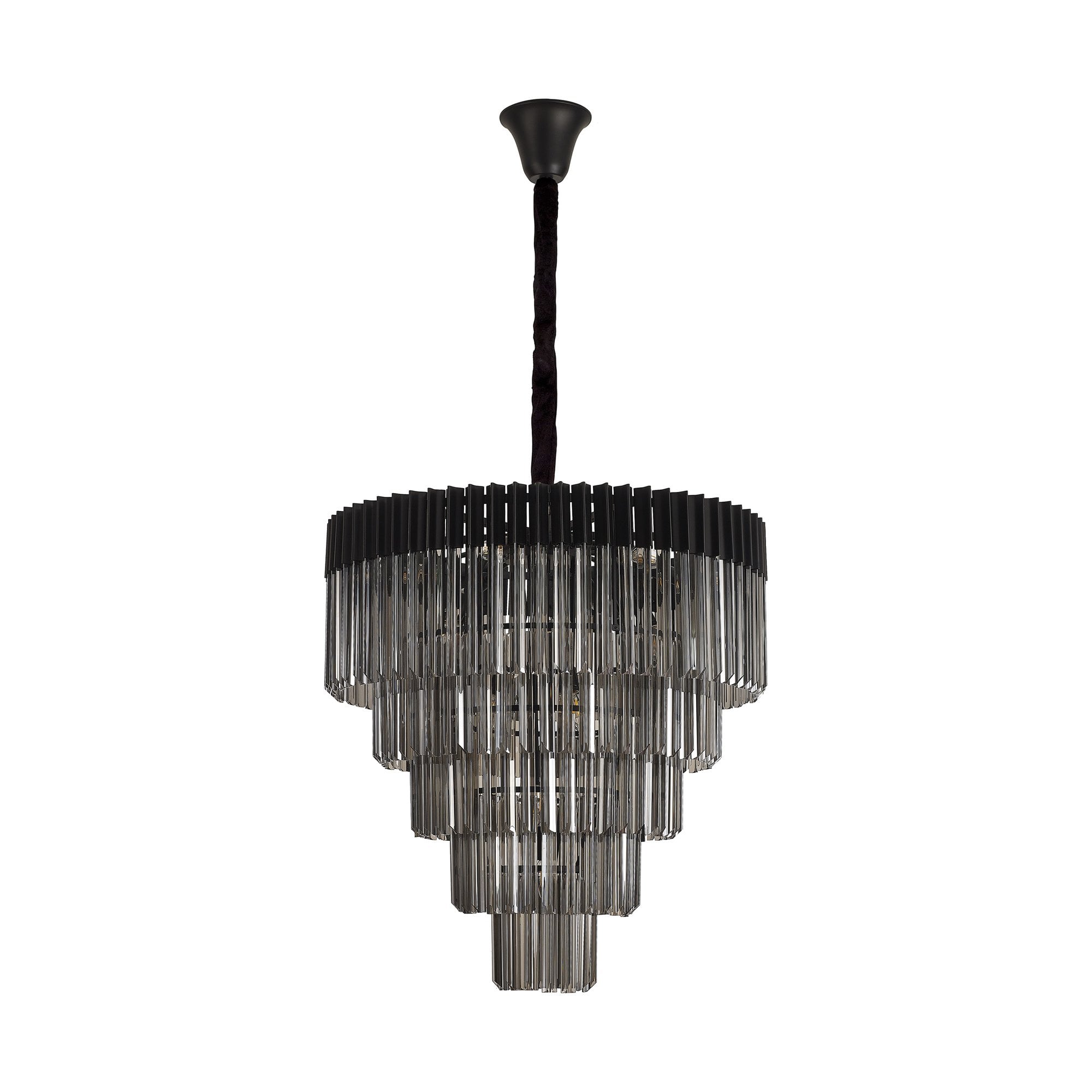 Fabula Cedar 19 Light Pendant - Matt Black & Smoke Sculpted Glass
