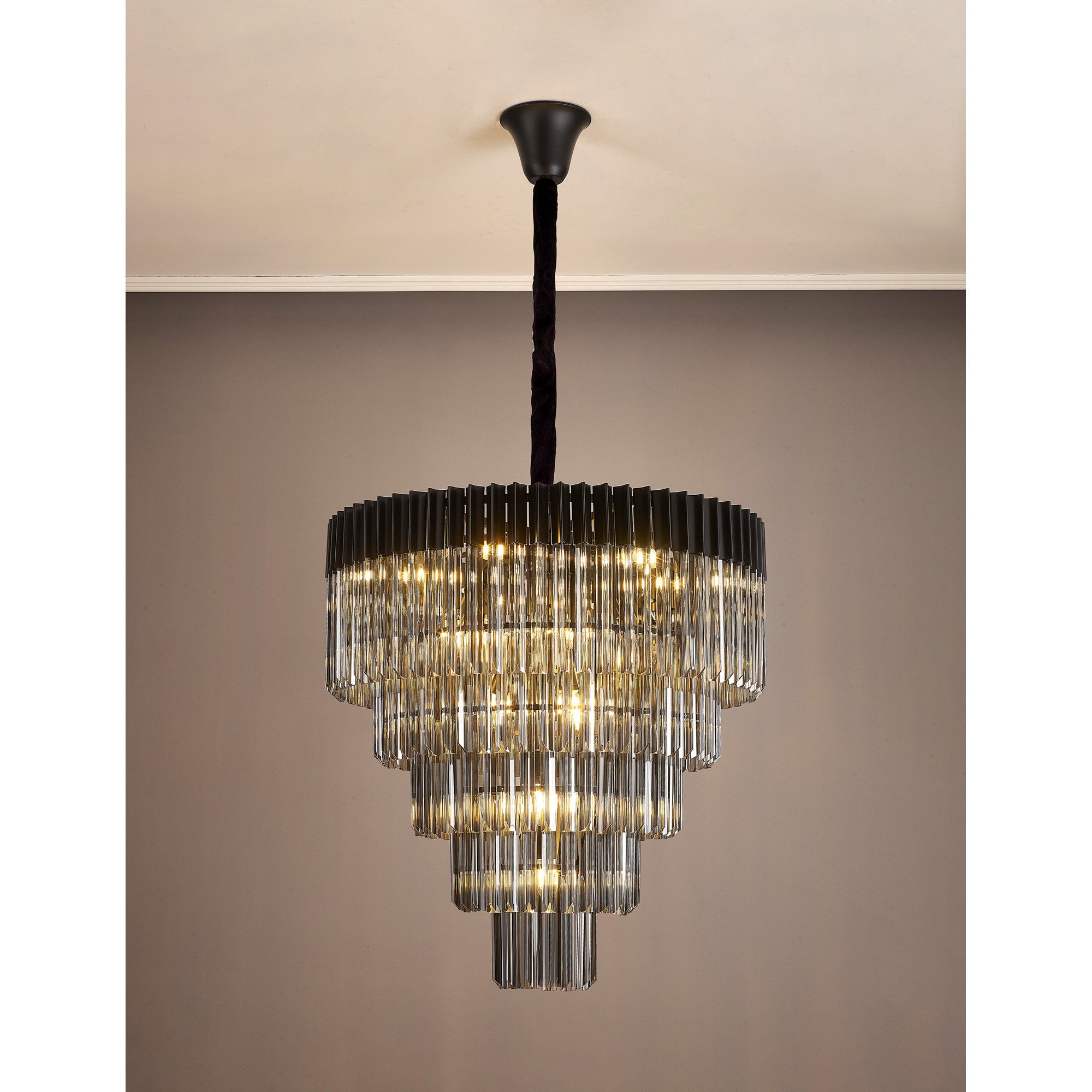 Fabula Cedar 19 Light Pendant - Matt Black & Smoke Sculpted Glass