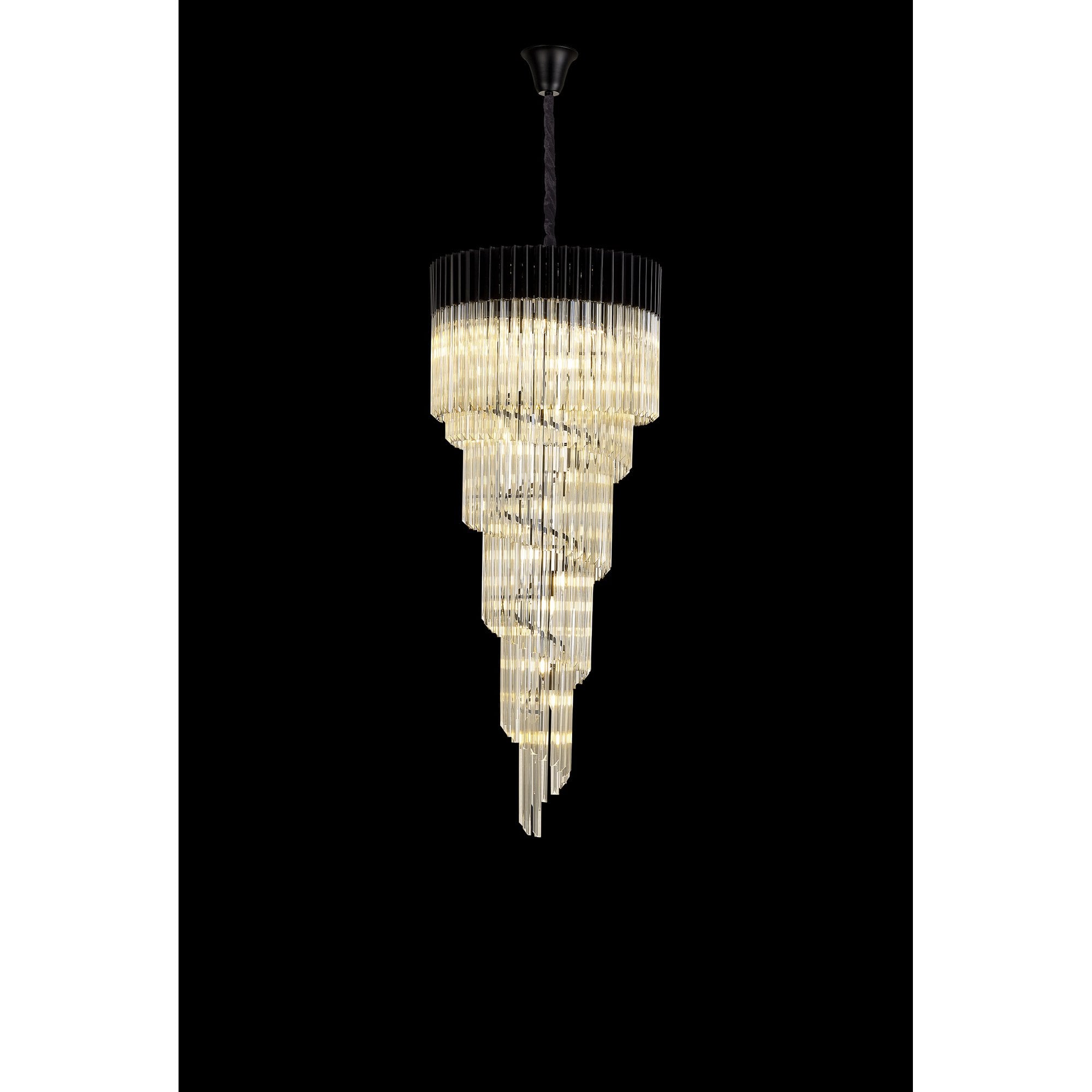 Fabula Cedar 23 Light Pendant - Matt Black & Cognac Sculpted Glass