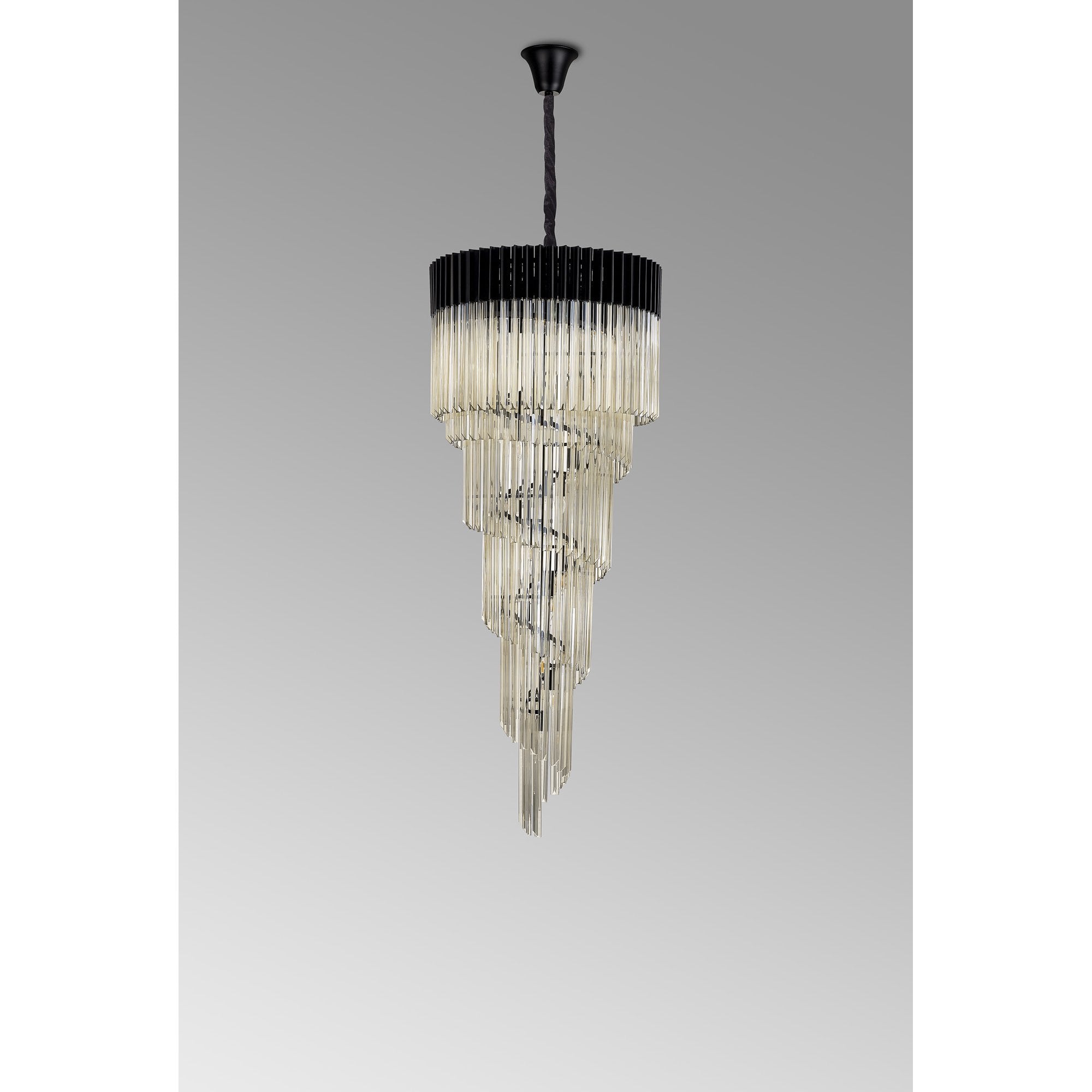 Fabula Cedar 23 Light Pendant - Matt Black & Cognac Sculpted Glass