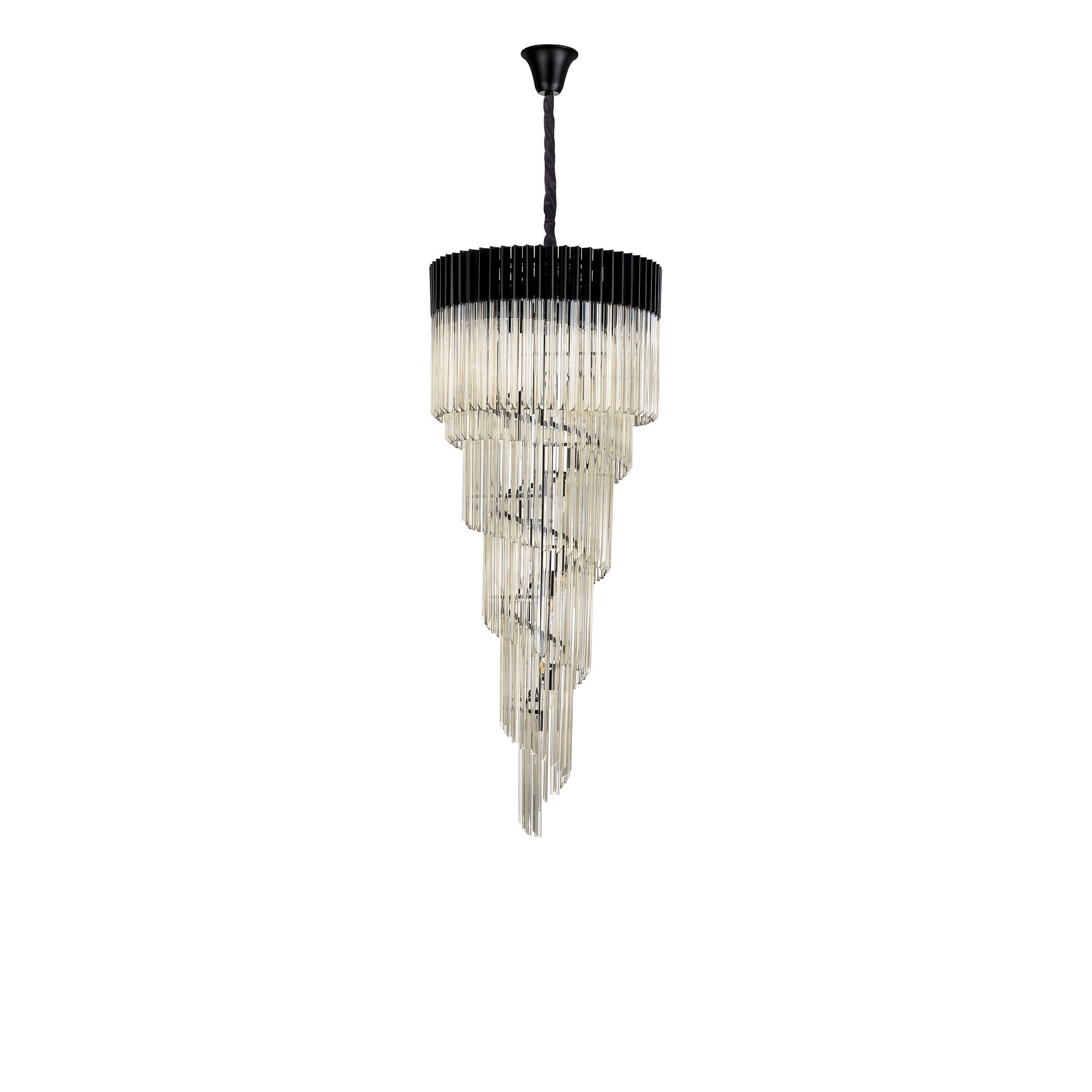 Fabula Cedar 23 Light Pendant - Matt Black & Cognac Sculpted Glass