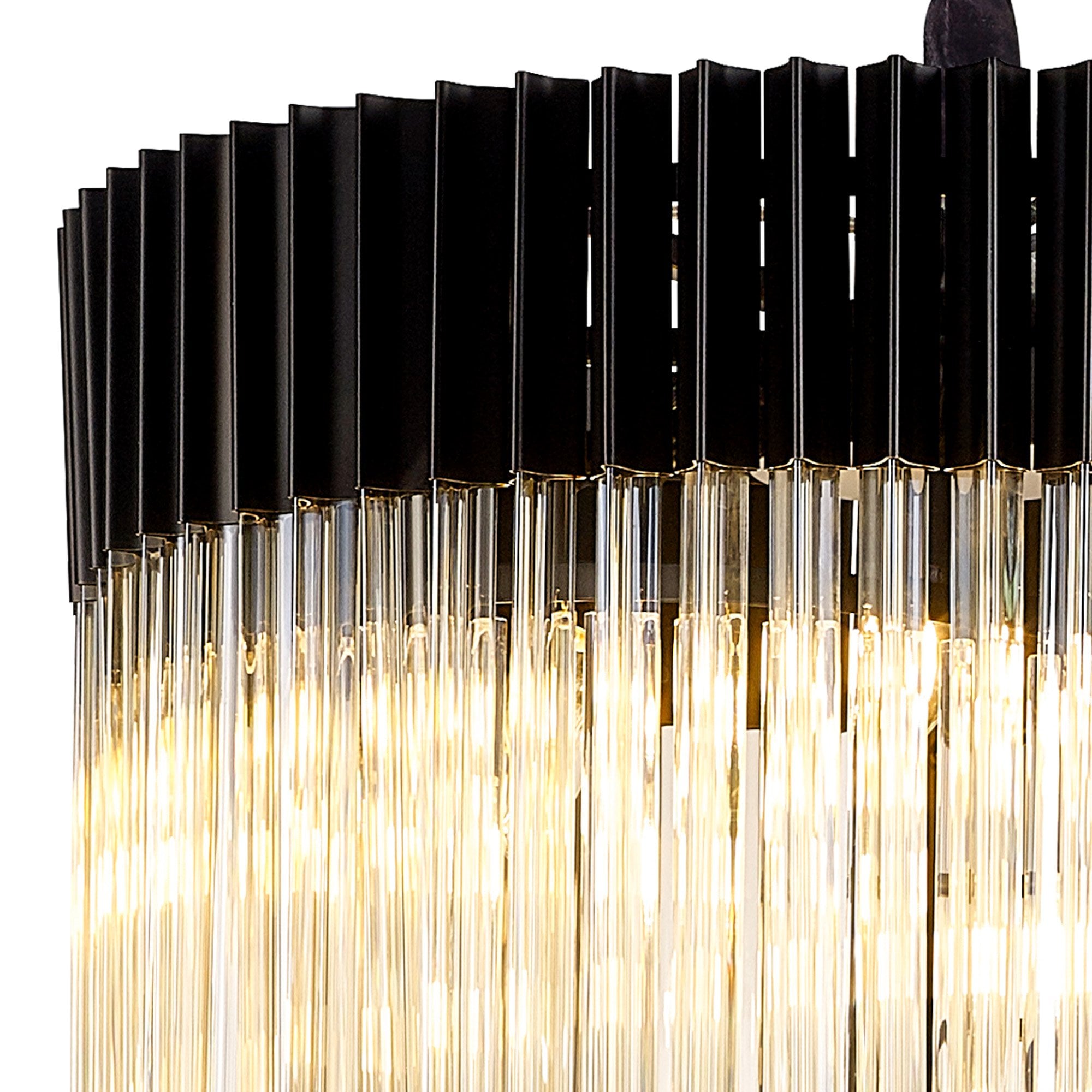 Fabula Cedar 23 Light Pendant - Matt Black & Cognac Sculpted Glass