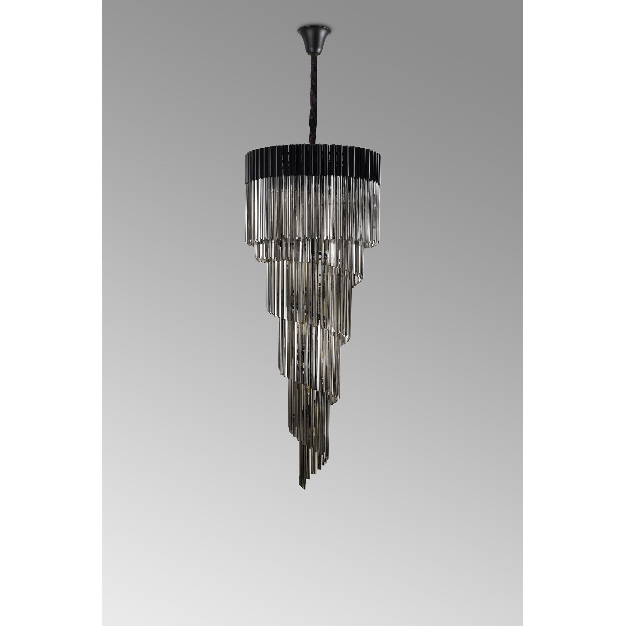 Fabula Cedar 23 Light Pendant - Matt Black & Smoke Sculpted Glass