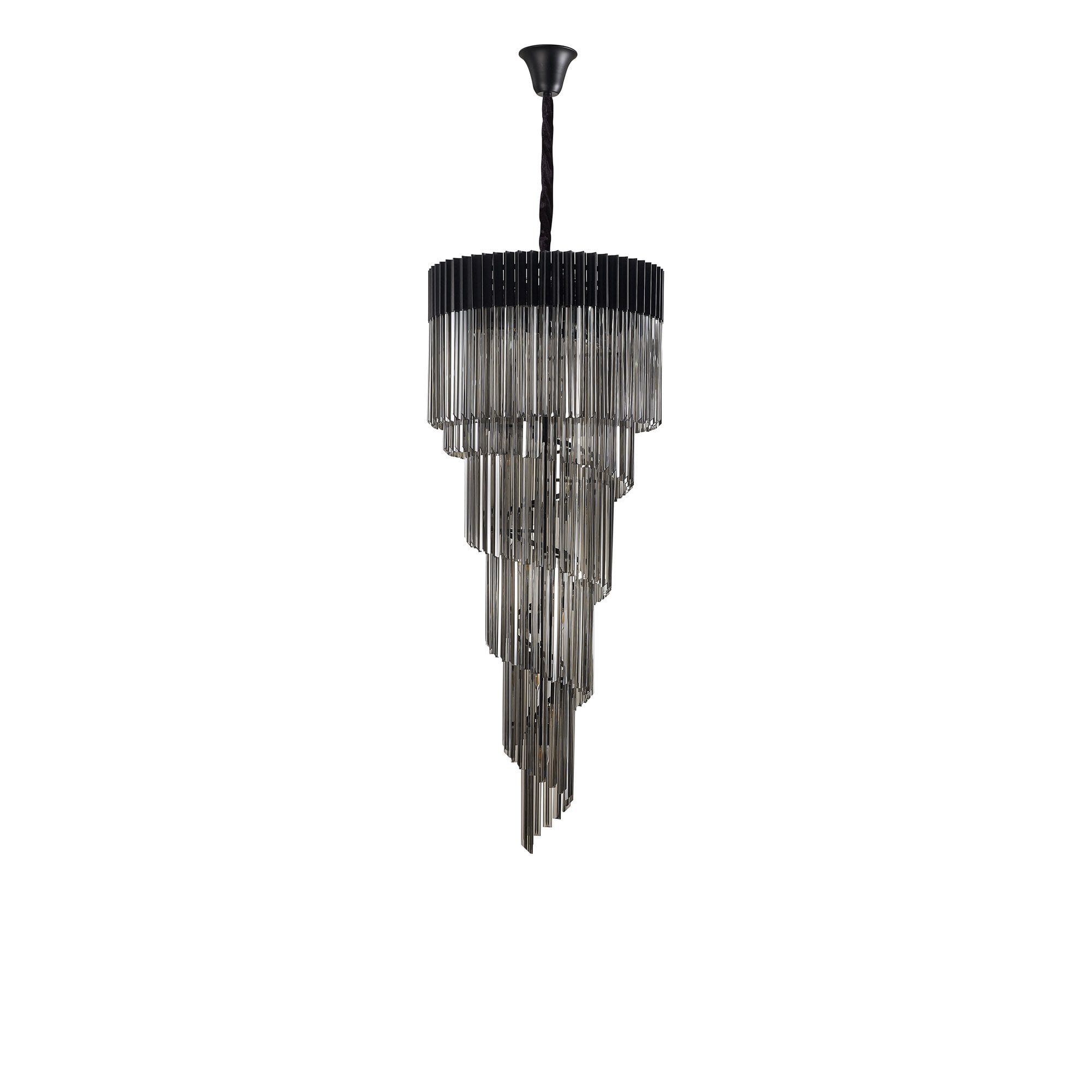 Fabula Cedar 23 Light Pendant - Matt Black & Smoke Sculpted Glass
