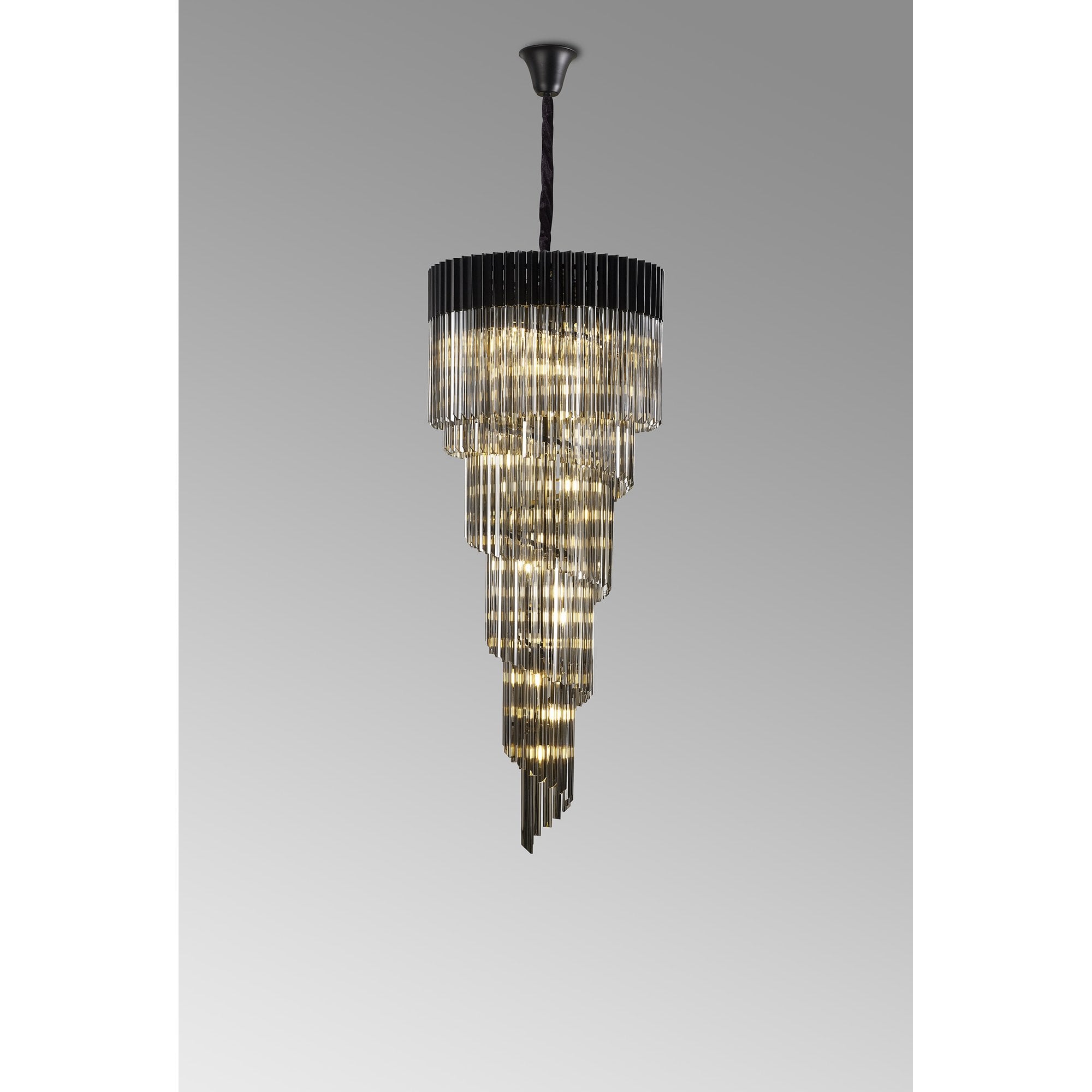 Fabula Cedar 23 Light Pendant - Matt Black & Smoke Sculpted Glass