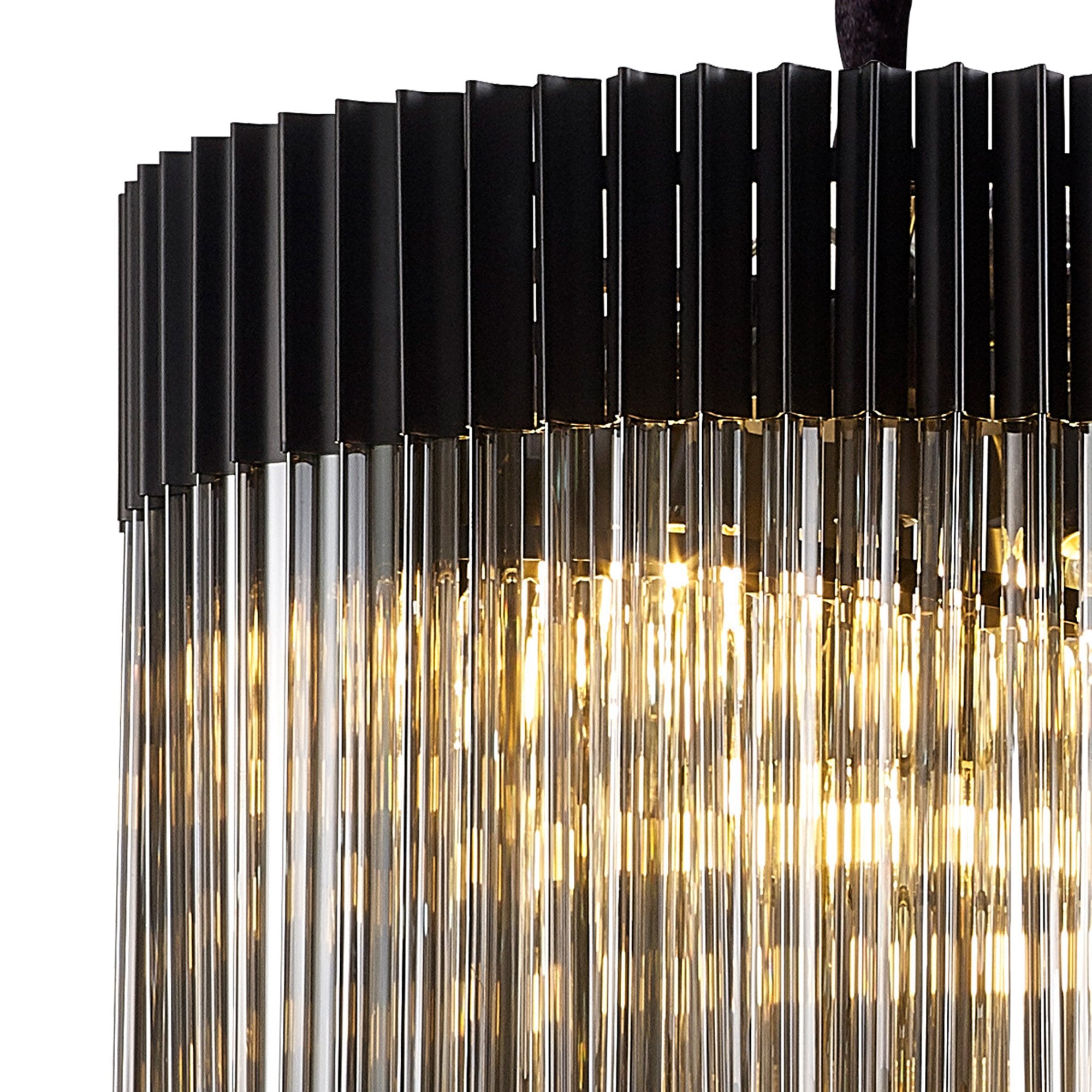 Fabula Cedar 23 Light Pendant - Matt Black & Smoke Sculpted Glass