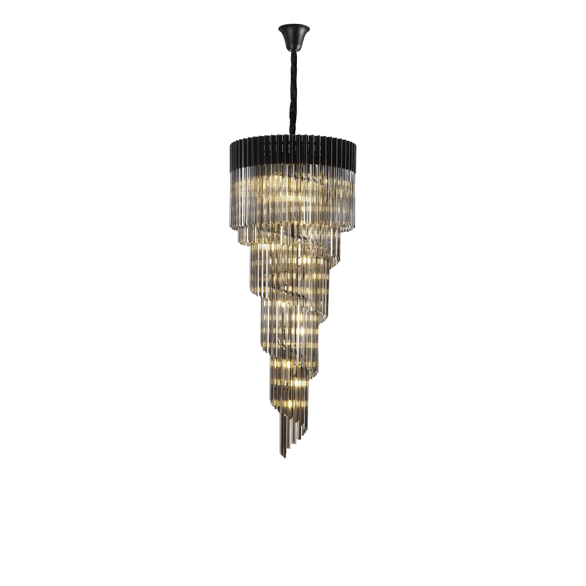 Fabula Cedar 23 Light Pendant - Matt Black & Smoke Sculpted Glass
