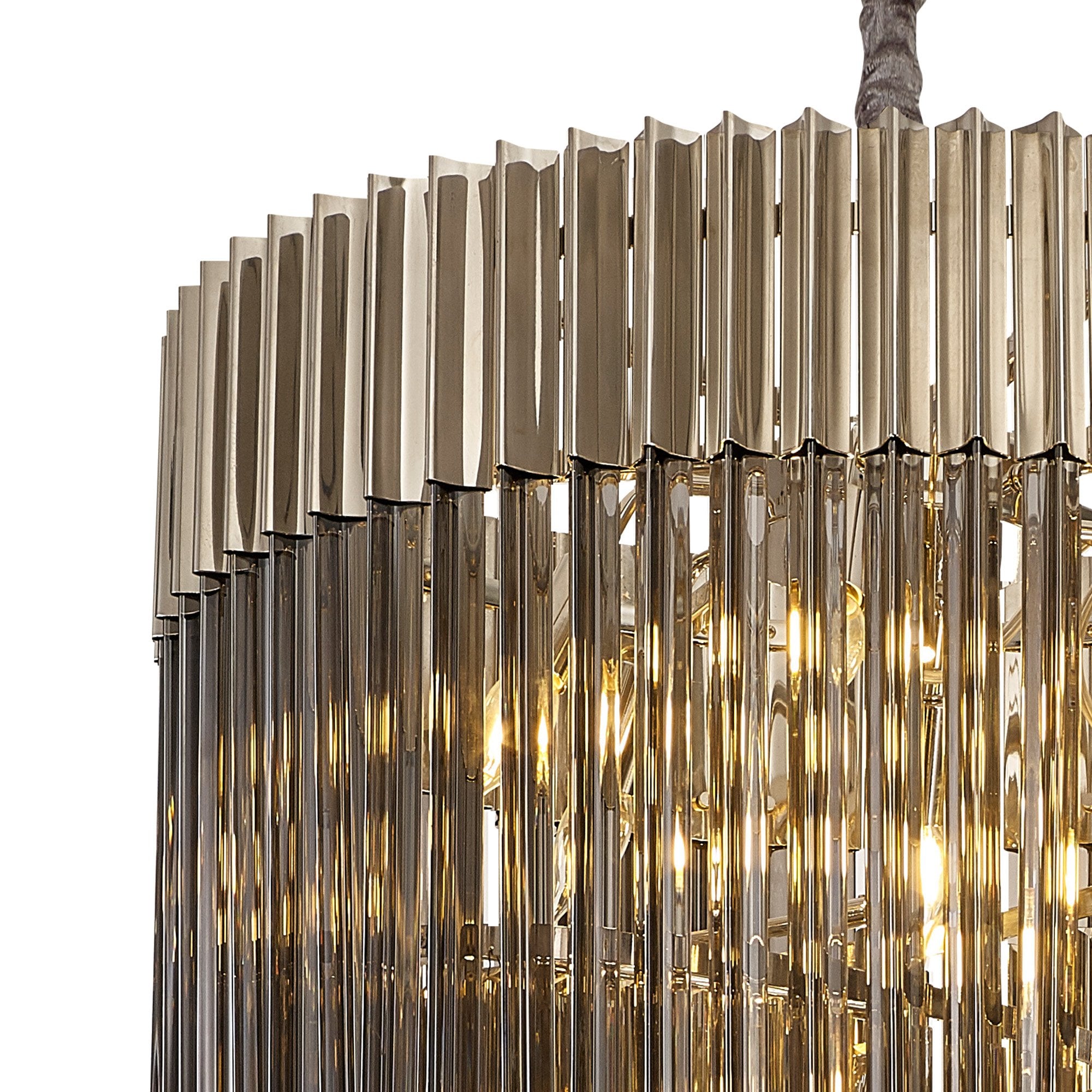 Fabula Cedar 23 Light Pendant - Polished Nickel & Smoke Sculpted Glass