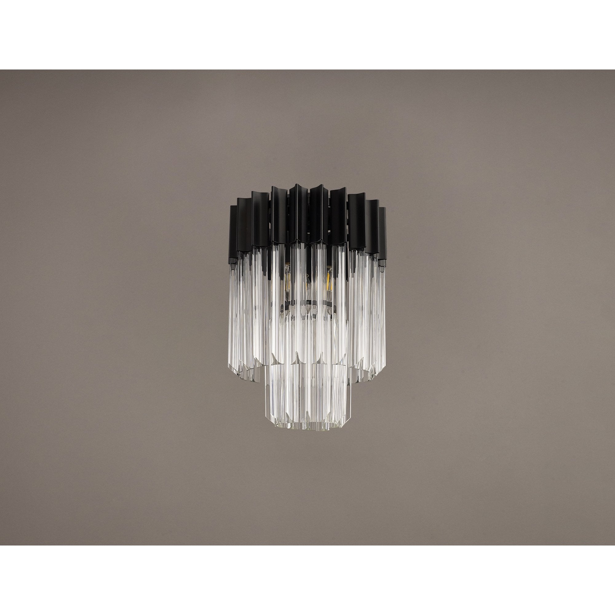 Fabula Cedar 3 Light Flush Light - Matt Black & Clear Sculpted Glass
