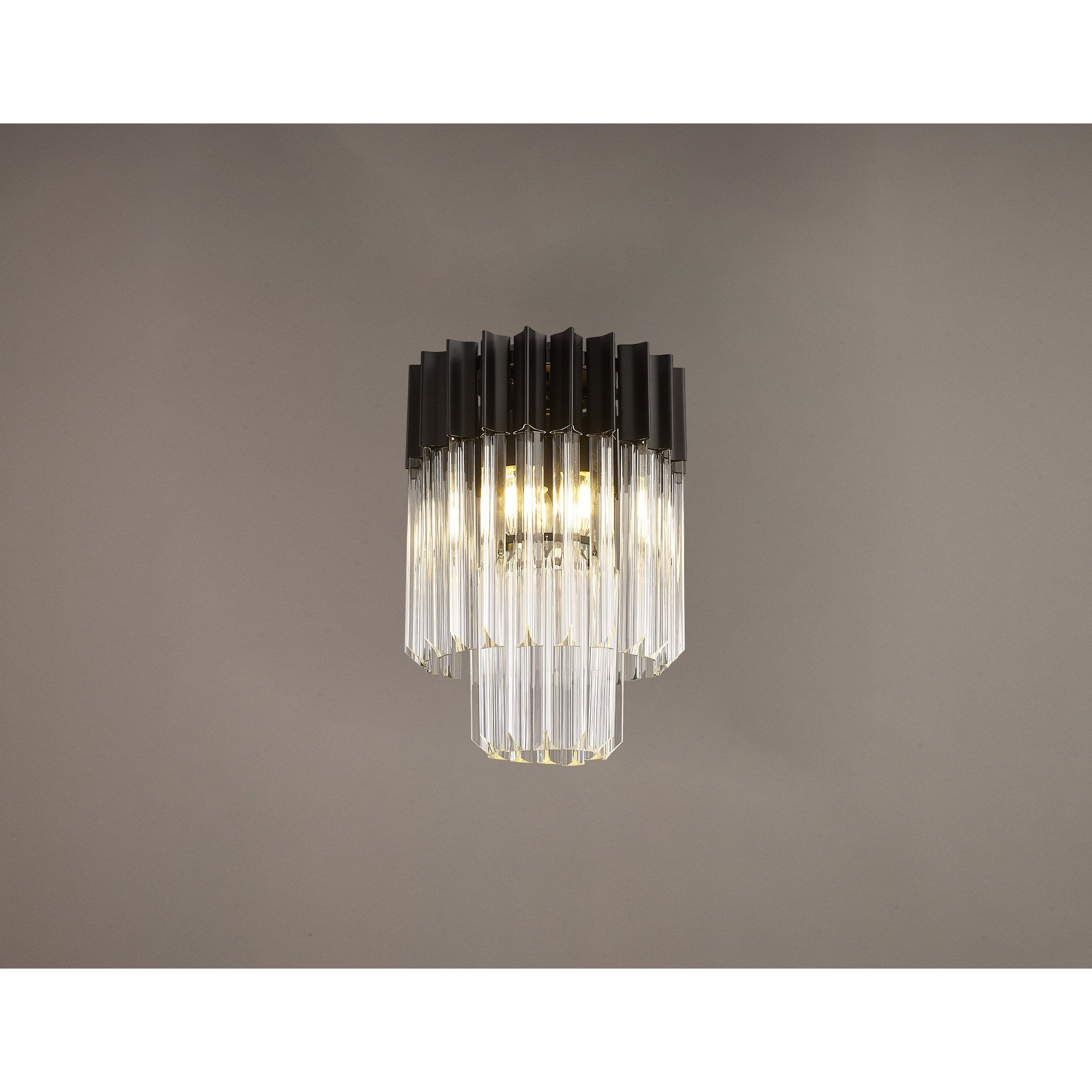 Fabula Cedar 3 Light Flush Light - Matt Black & Clear Sculpted Glass