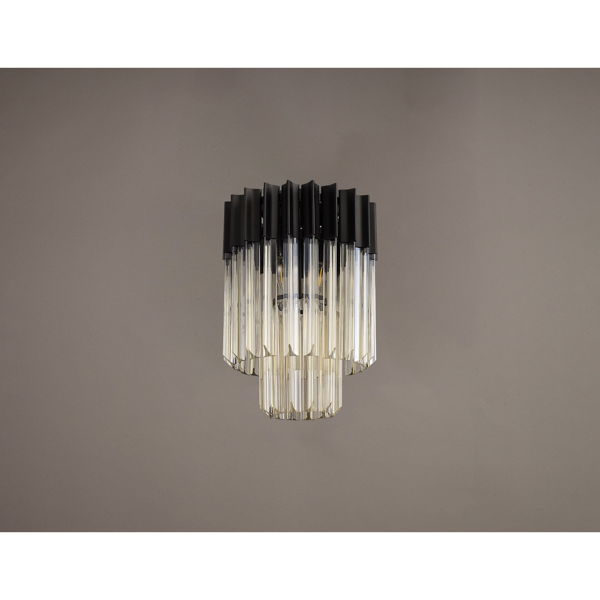 Fabula Cedar 3 Light Flush Light - Matt Black & Cognac Sculpted Glass