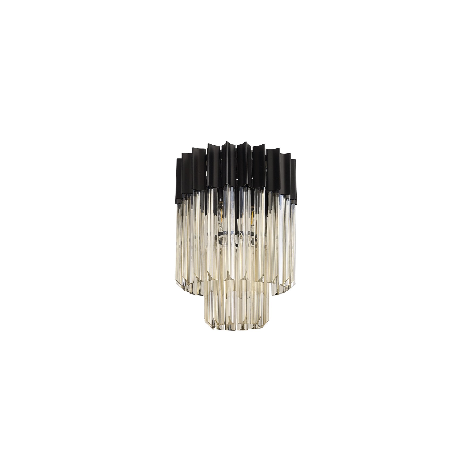 Fabula Cedar 3 Light Flush Light - Matt Black & Cognac Sculpted Glass