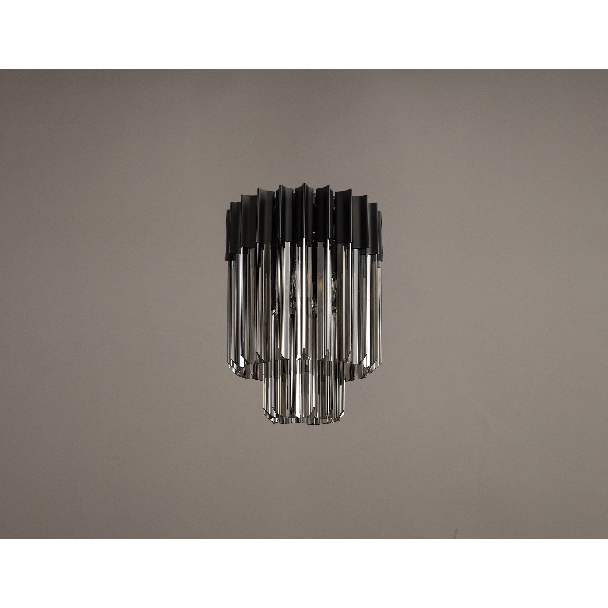 Fabula Cedar 3 Light Flush Light - Matt Black & Smoke Sculpted Glass
