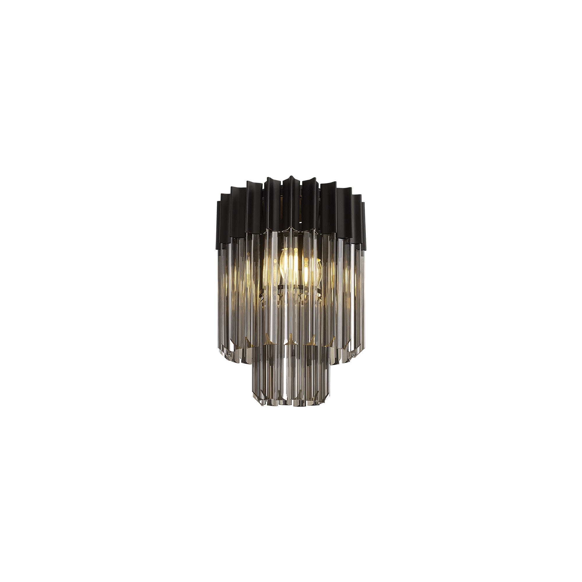 Fabula Cedar 3 Light Flush Light - Matt Black & Smoke Sculpted Glass