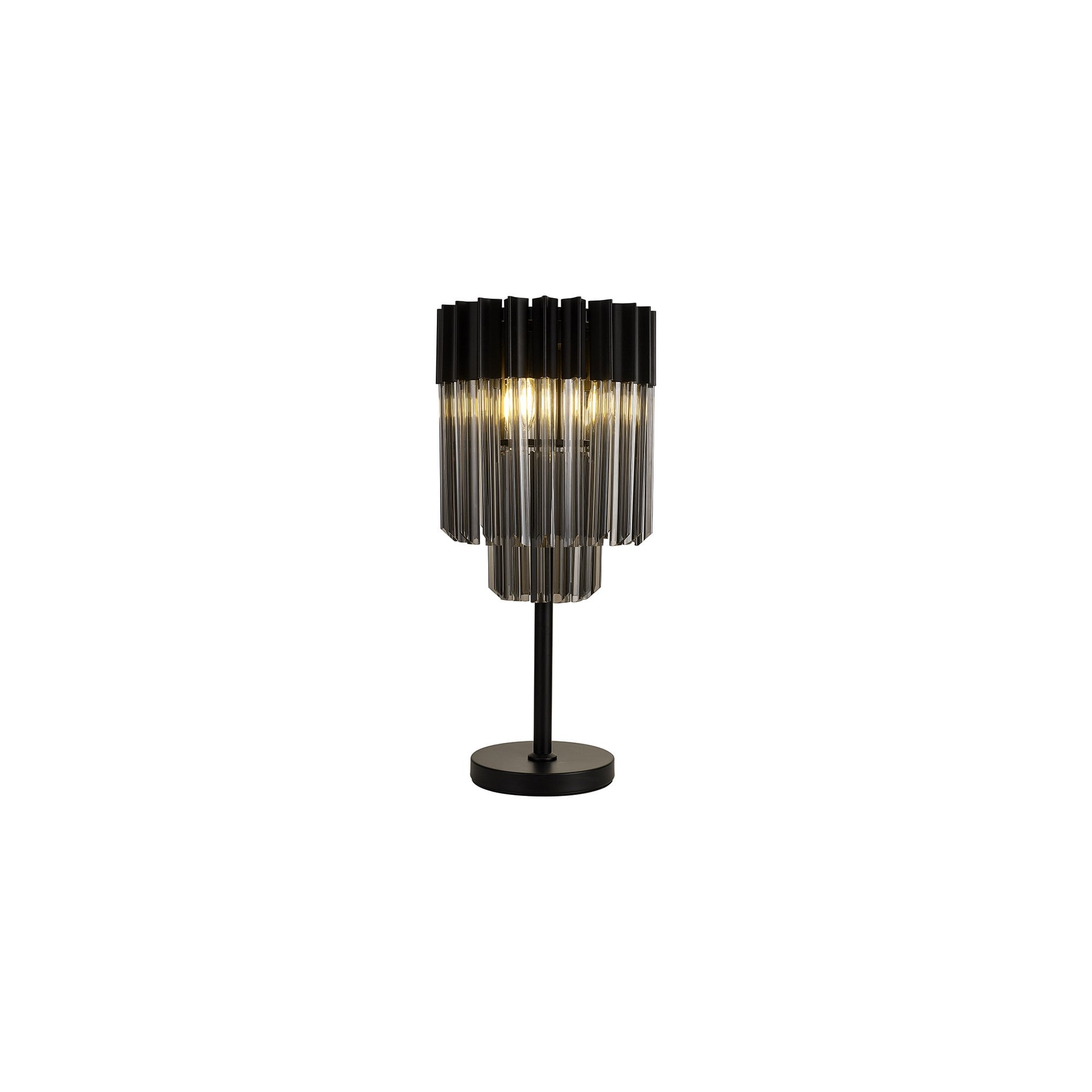 Fabula Cedar 3 Light Table Lamp - Matt Black & Smoke Sculpted Glass