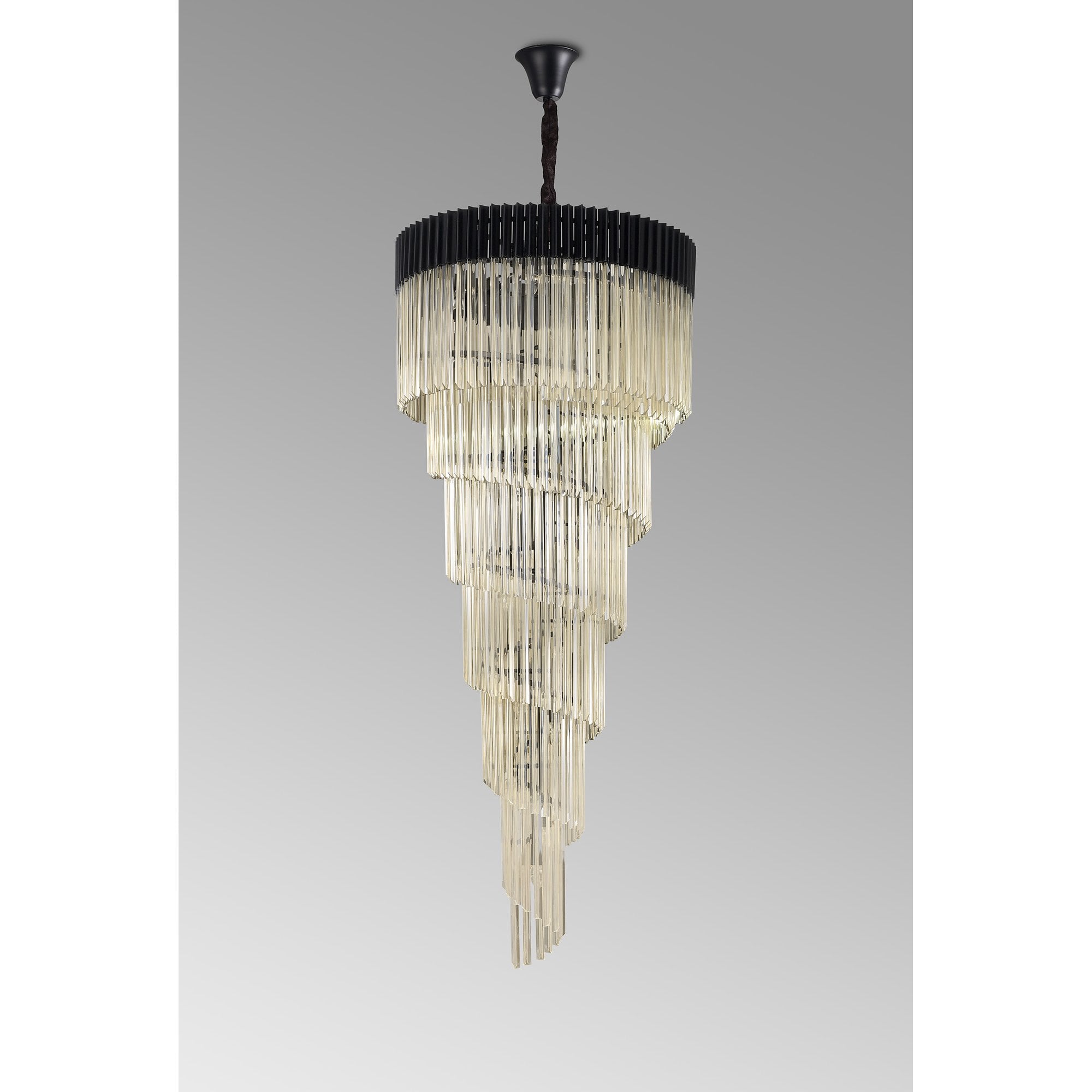 Fabula Cedar 31 Light Pendant - Matt Black & Cognac Sculpted Glass