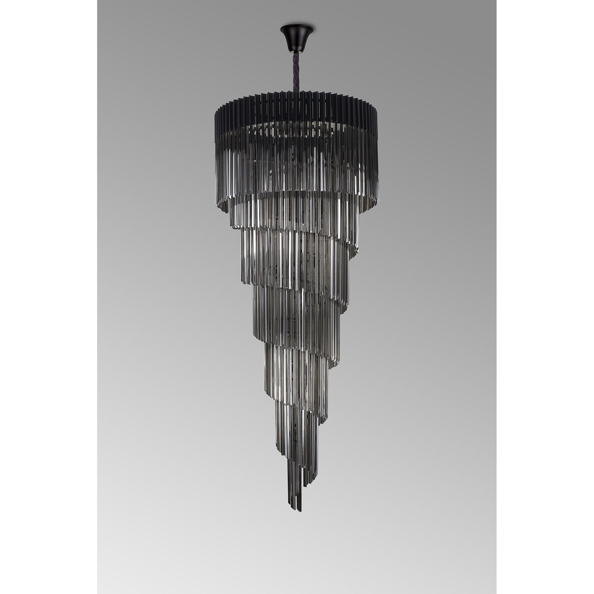 Fabula Cedar 31 Light Pendant - Matt Black & Smoke Sculpted Glass