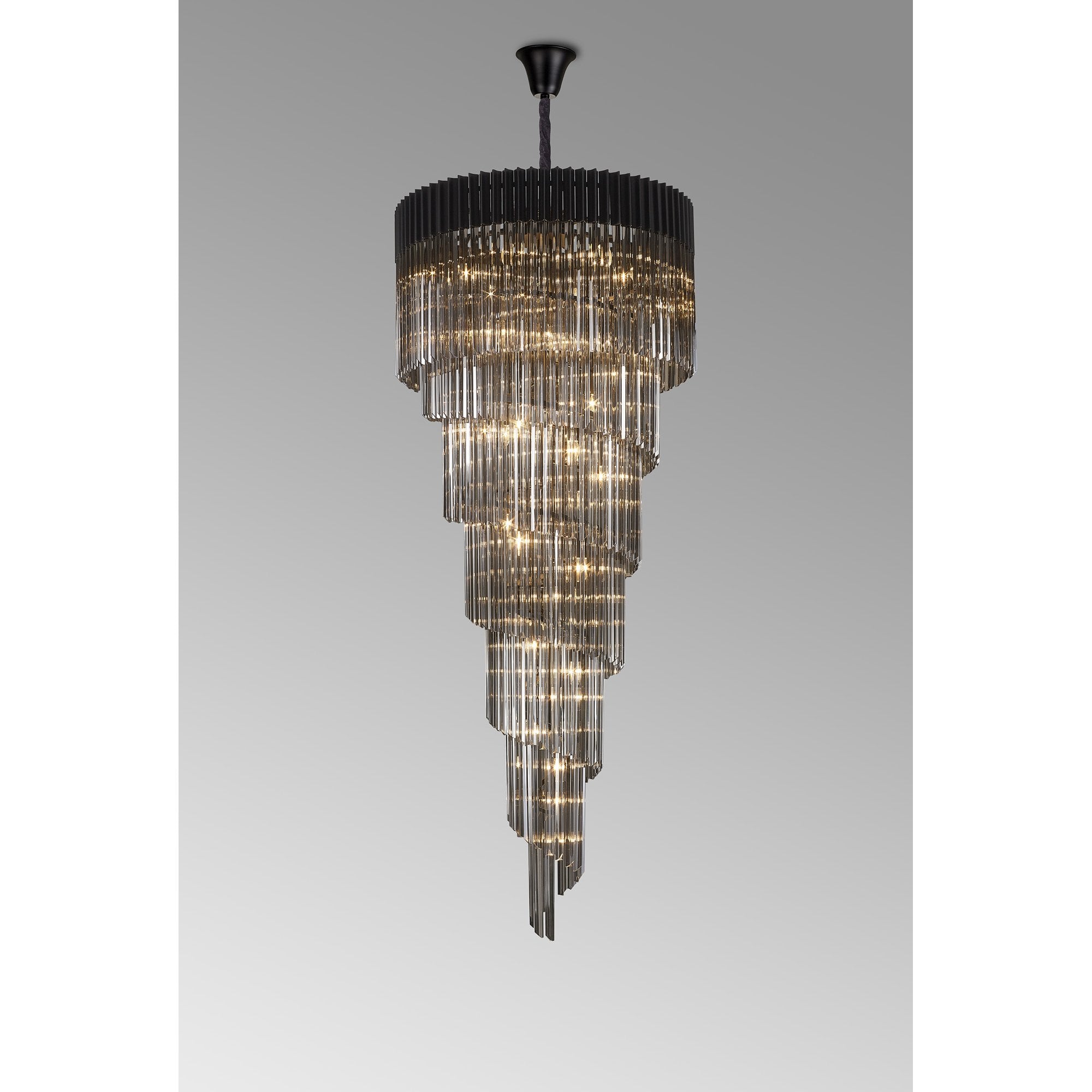 Fabula Cedar 31 Light Pendant - Matt Black & Smoke Sculpted Glass