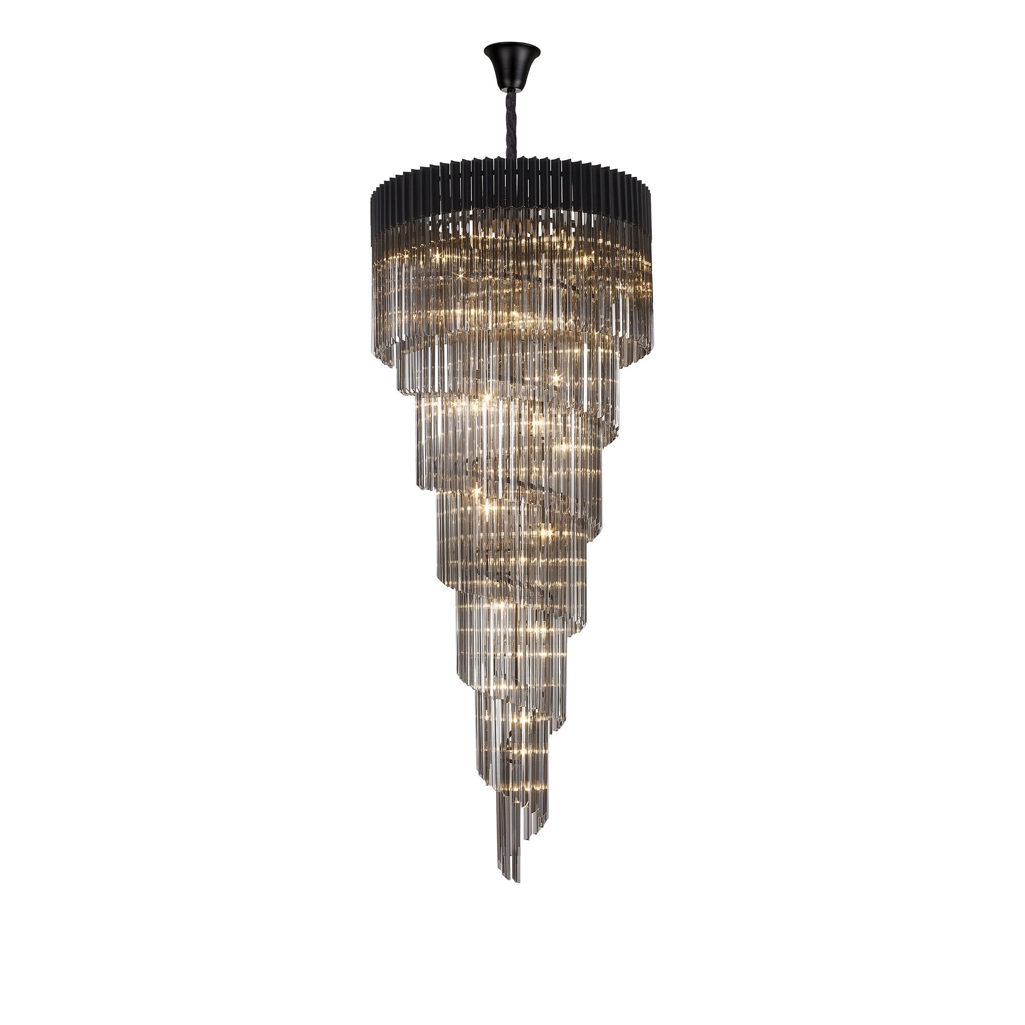 Fabula Cedar 31 Light Pendant - Matt Black & Smoke Sculpted Glass