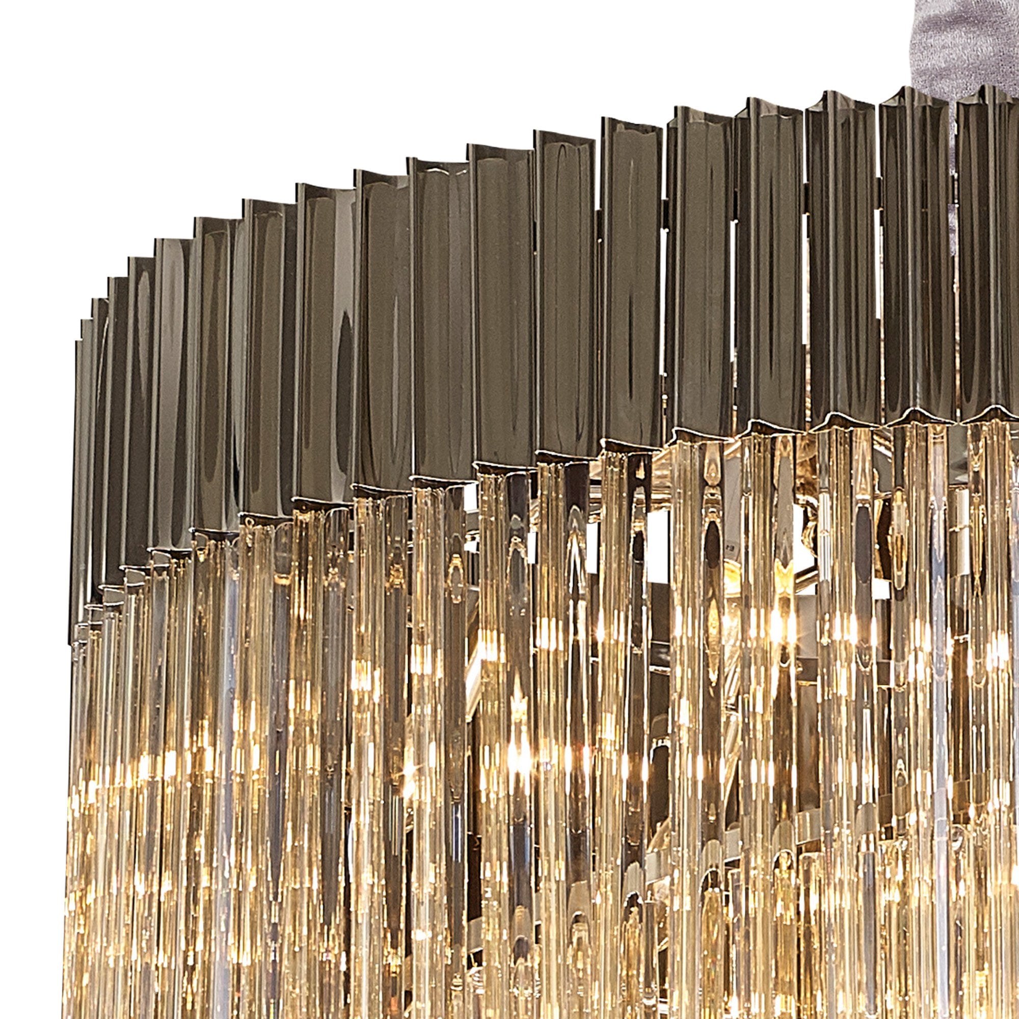 Fabula Cedar 31 Light Pendant - Polished Nickel & Cognac Sculpted Glass