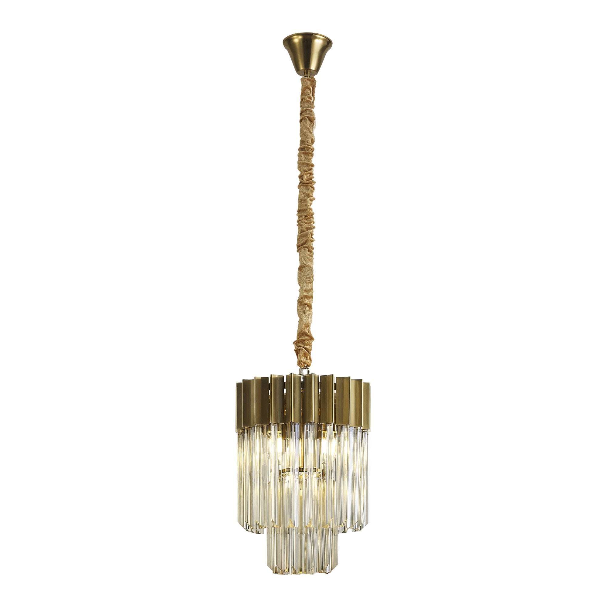 Fabula Cedar 4 Light Pendant - Brass & Cognac Sculpted Glass