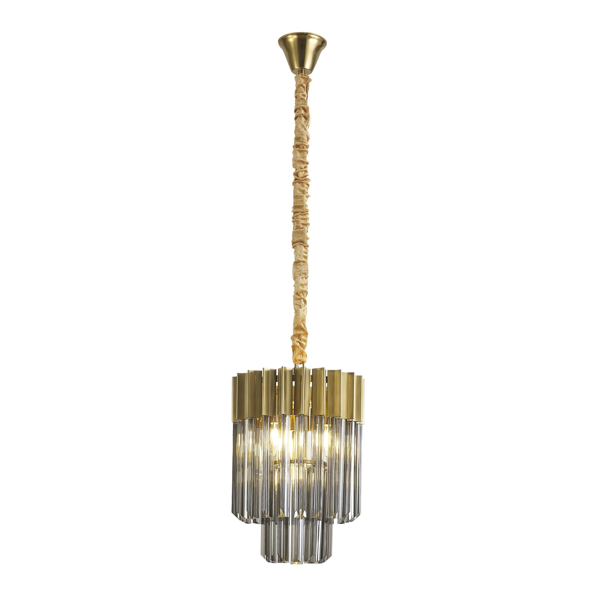 Fabula Cedar 4 Light Pendant - Brass & Smoke Sculpted Glass
