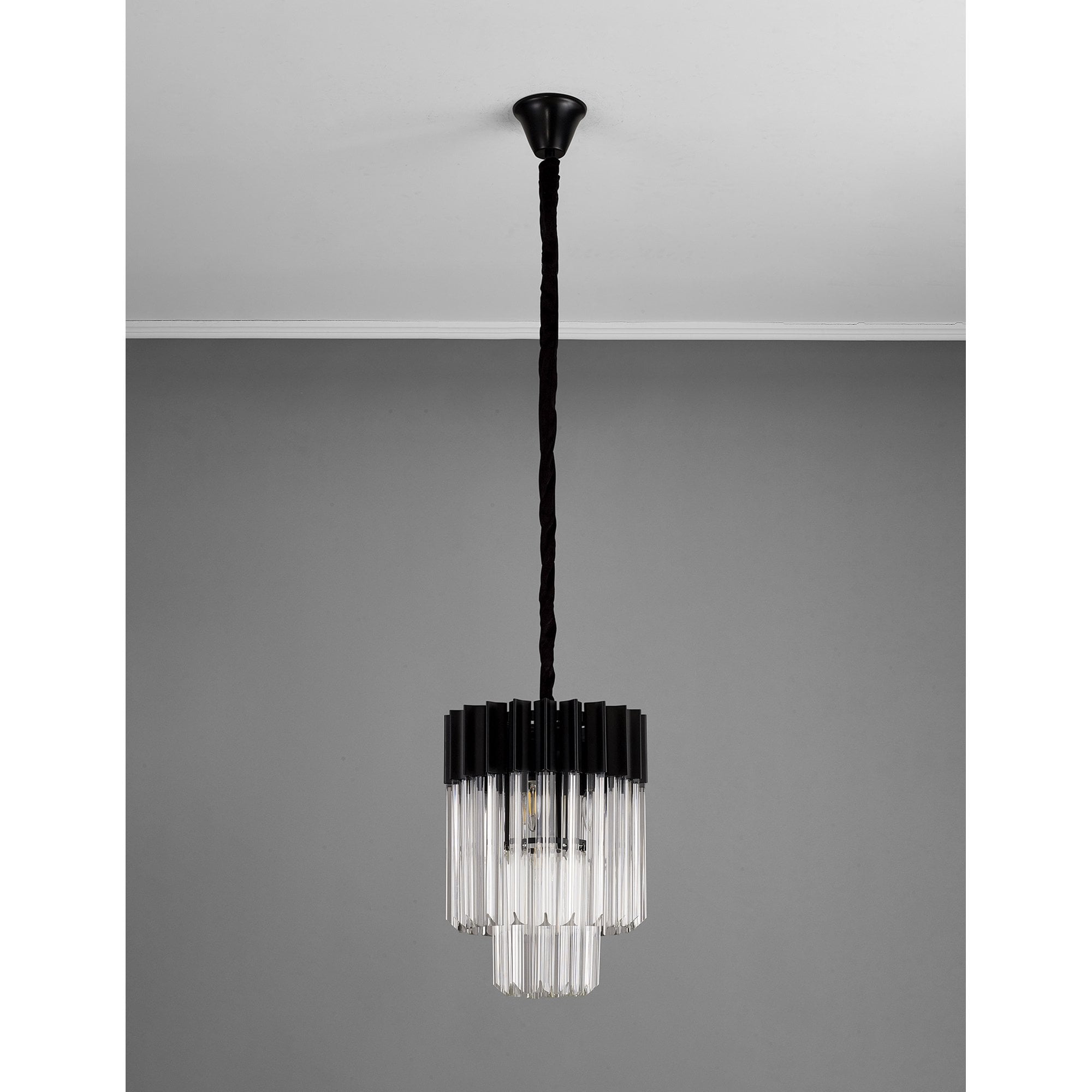 Fabula Cedar 4 Light Pendant - Matt Black & Clear Sculpted Glass