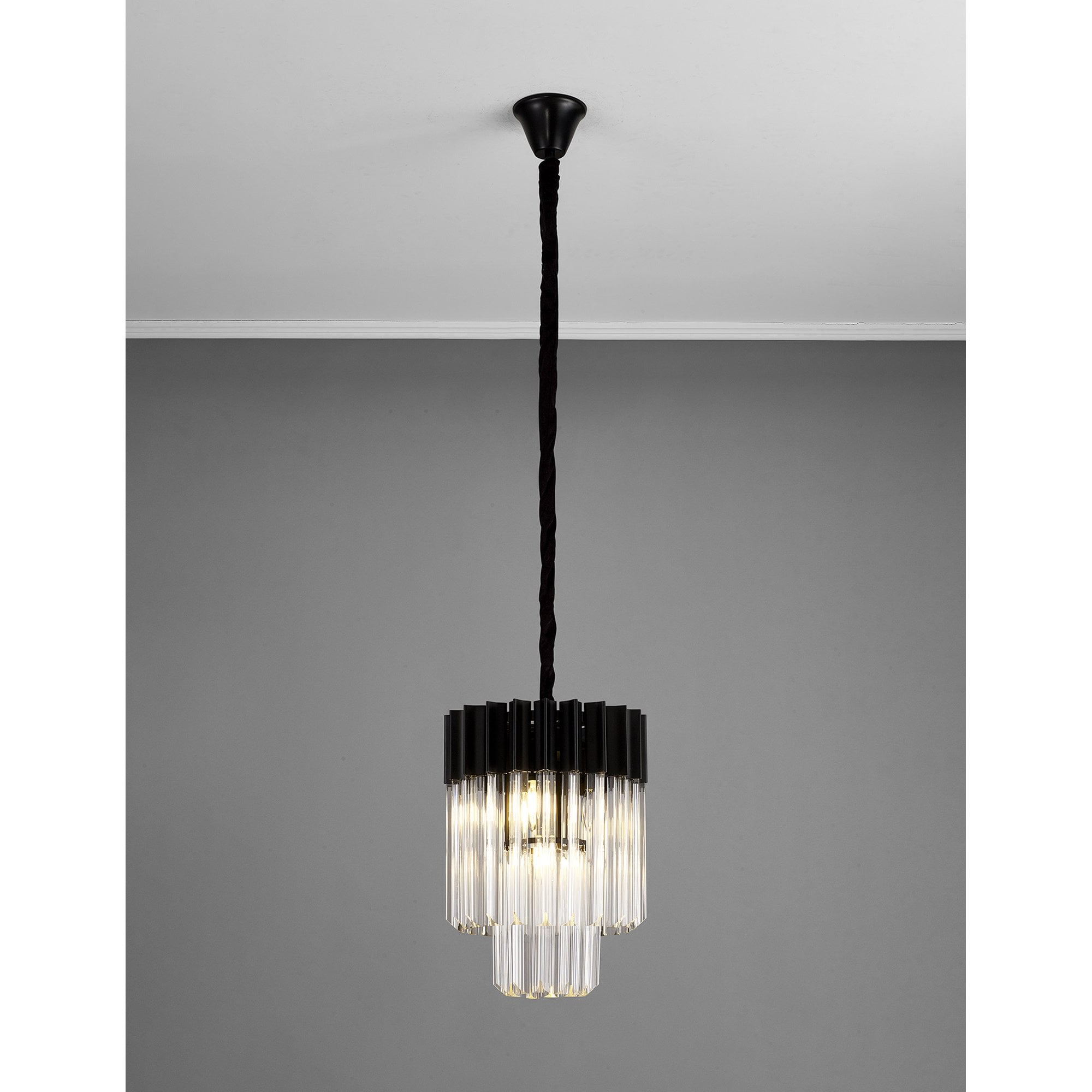 Fabula Cedar 4 Light Pendant - Matt Black & Clear Sculpted Glass