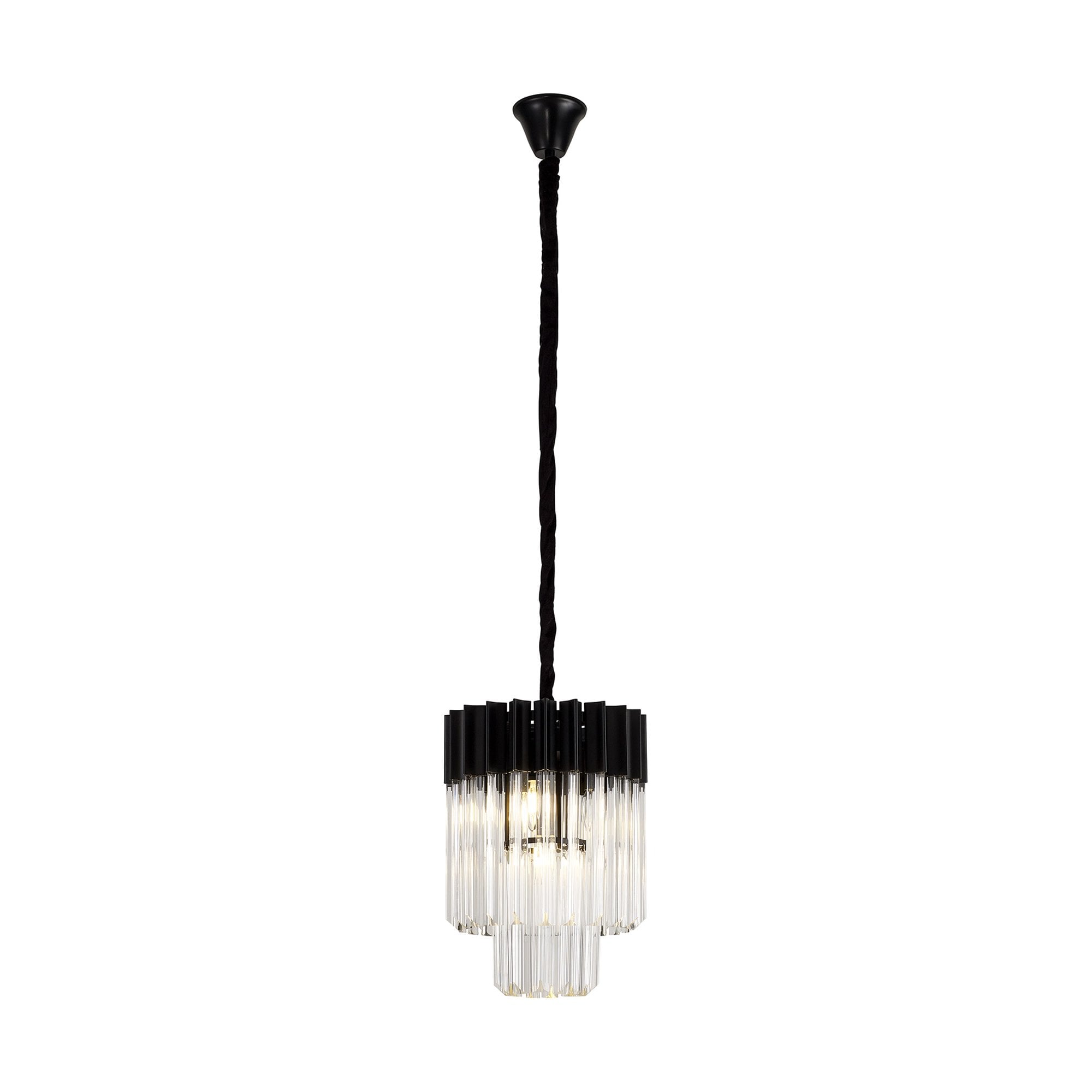 Fabula Cedar 4 Light Pendant - Matt Black & Clear Sculpted Glass