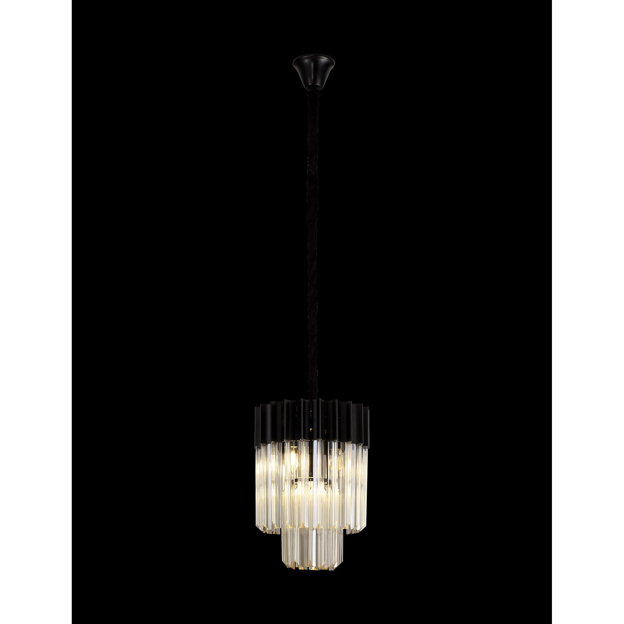 Fabula Cedar 4 Light Pendant - Matt Black & Cognac Sculpted Glass