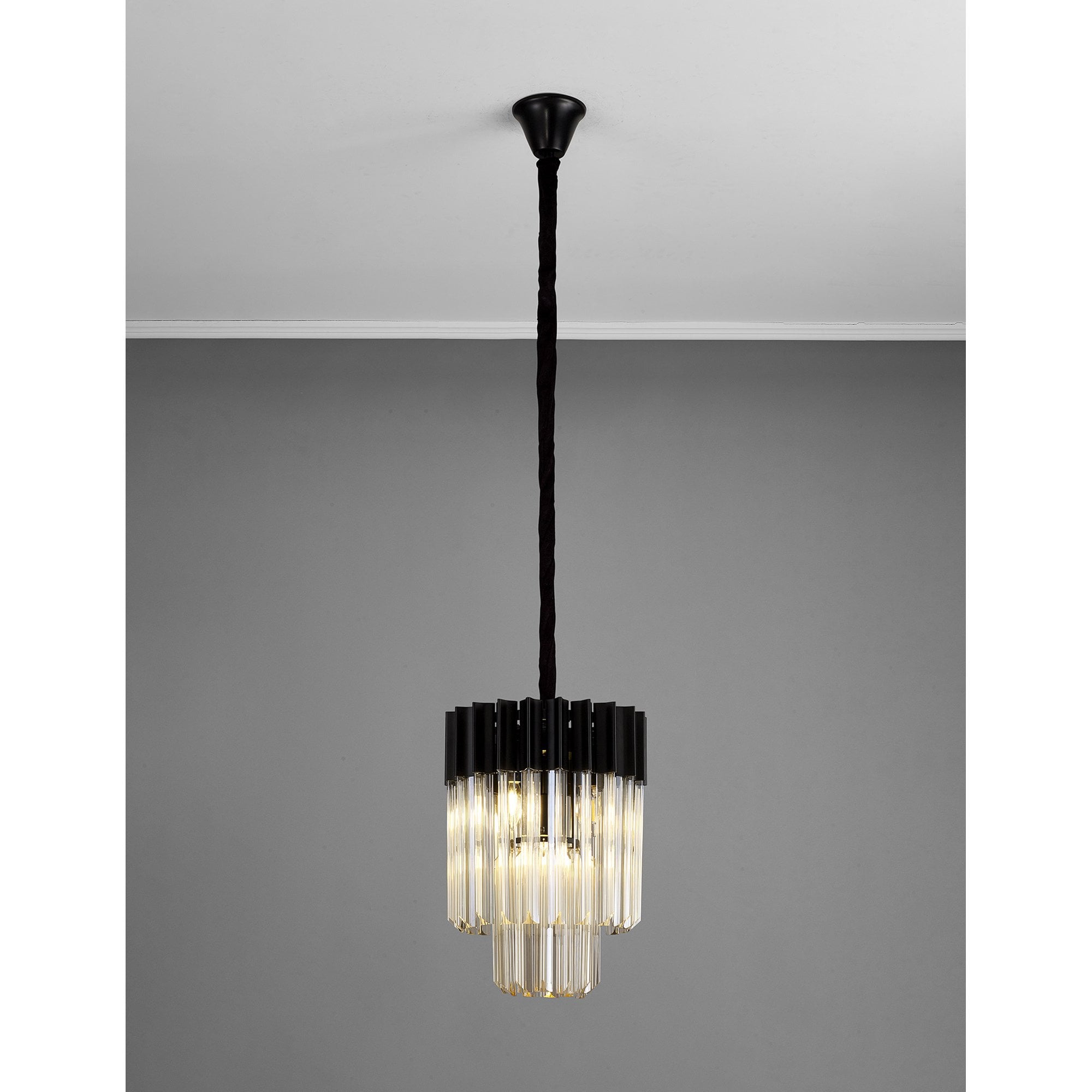 Fabula Cedar 4 Light Pendant - Matt Black & Cognac Sculpted Glass