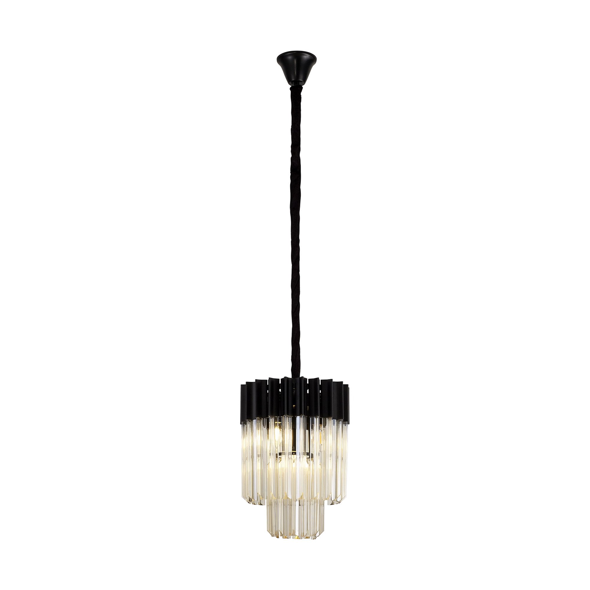 Fabula Cedar 4 Light Pendant - Matt Black & Cognac Sculpted Glass