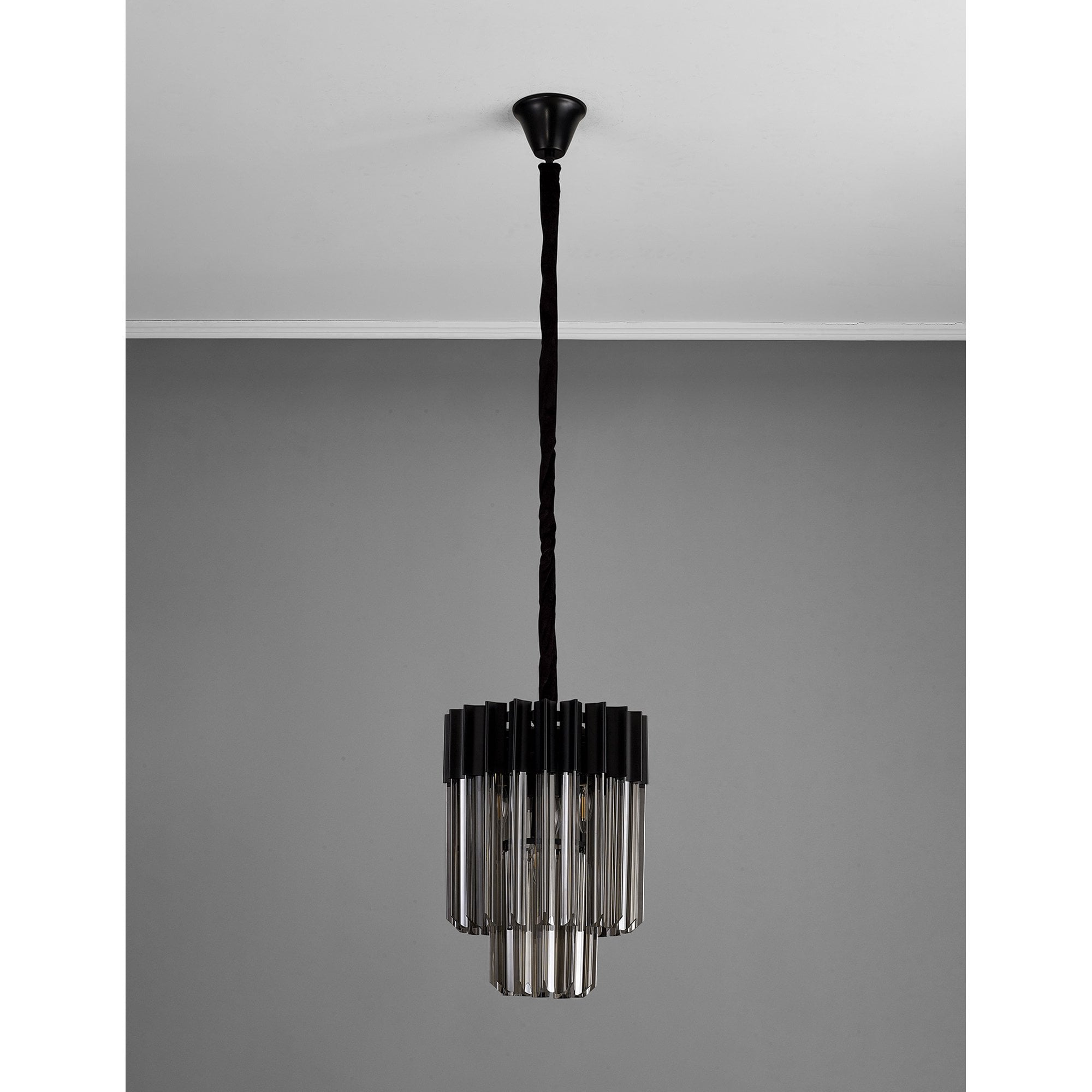 Fabula Cedar 4 Light Pendant - Matt Black & Smoke Sculpted Glass