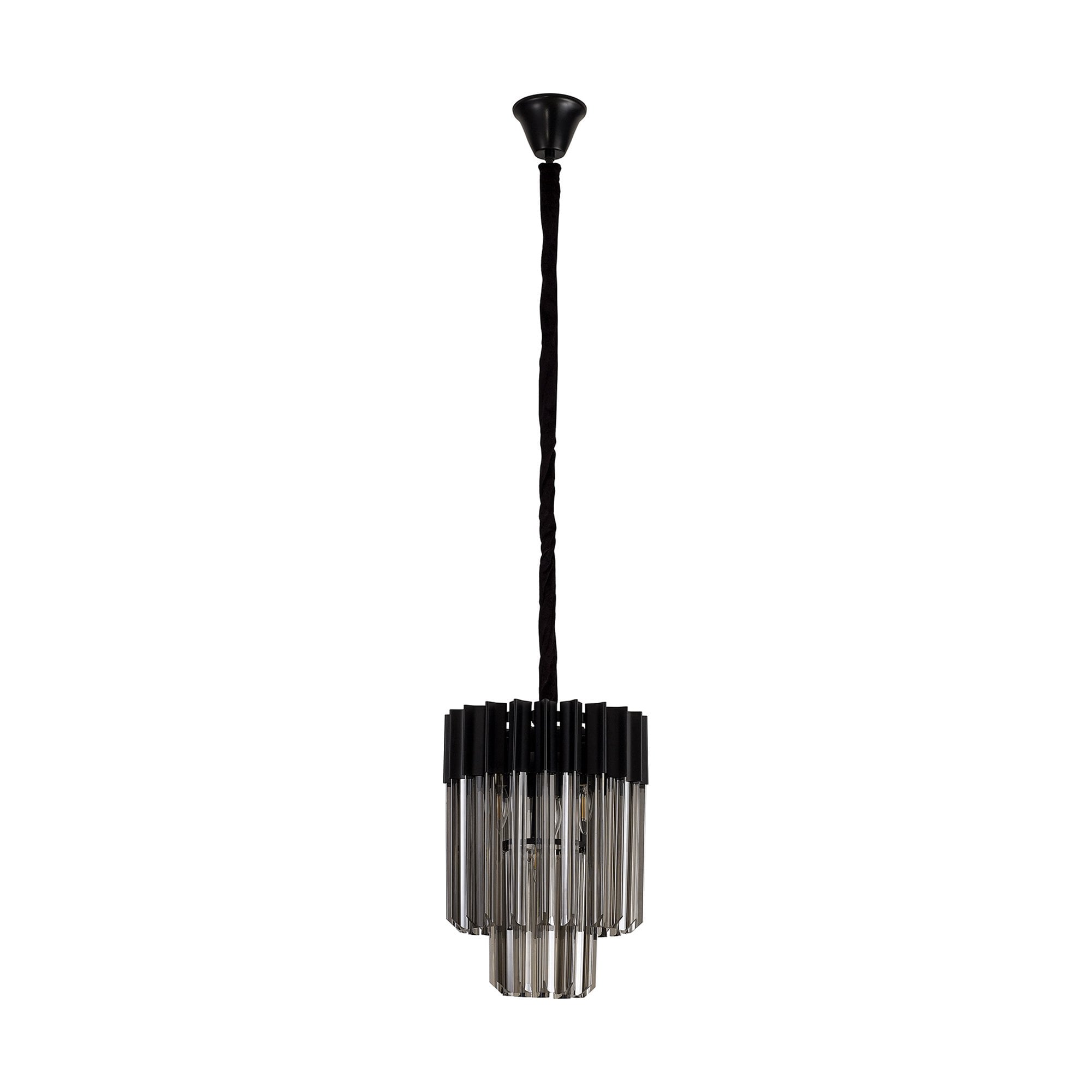 Fabula Cedar 4 Light Pendant - Matt Black & Smoke Sculpted Glass