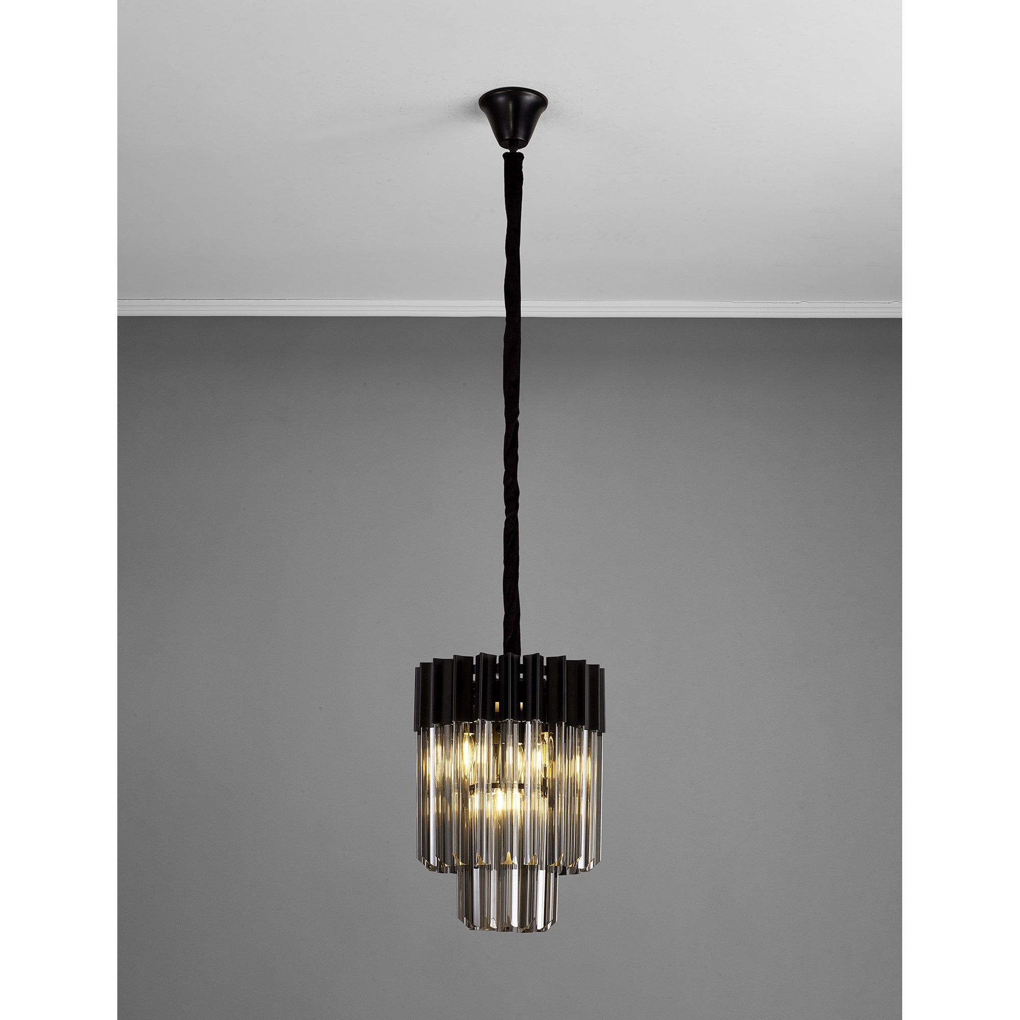 Fabula Cedar 4 Light Pendant - Matt Black & Smoke Sculpted Glass